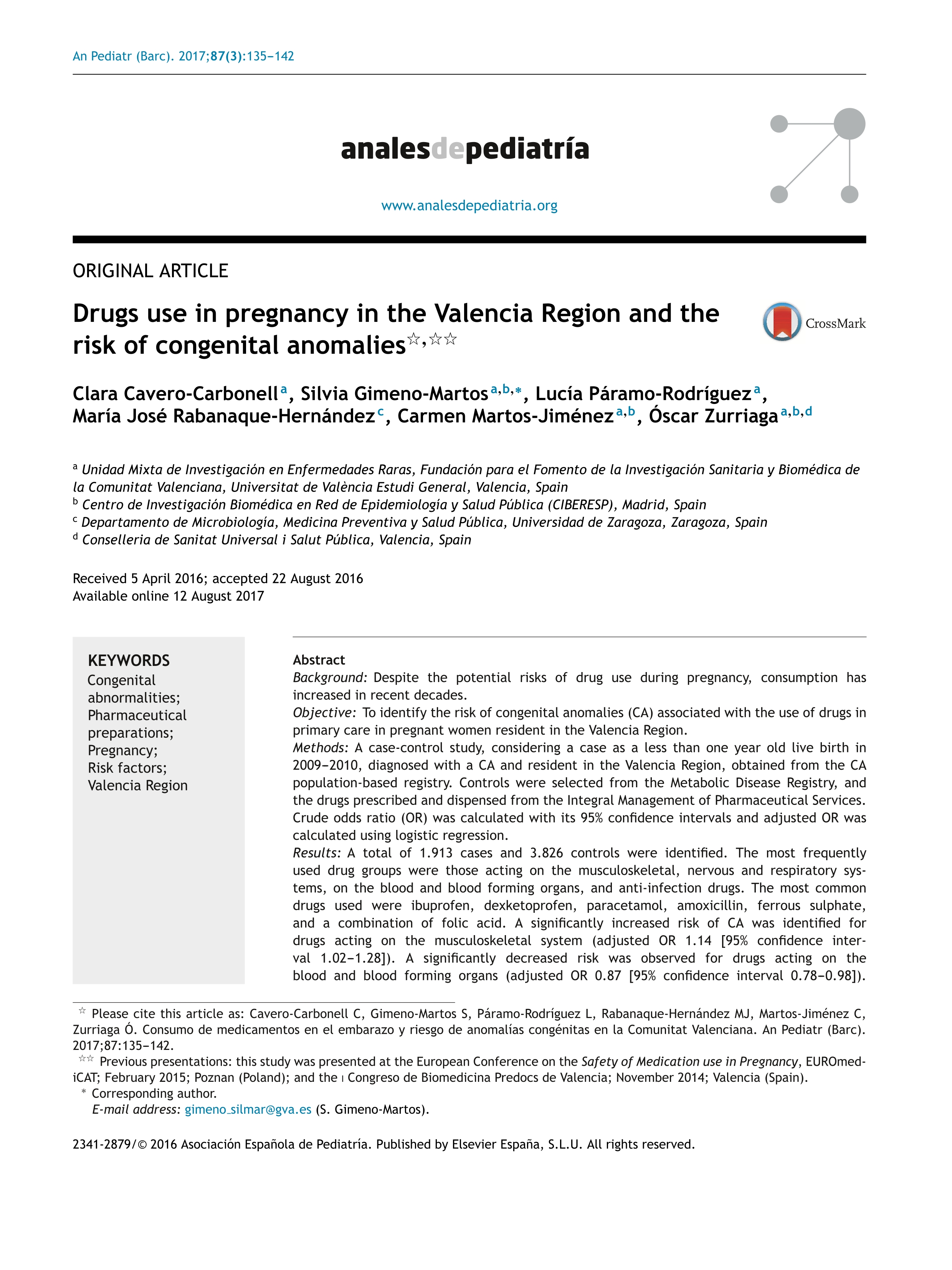 Drugs use in pregnancy in the Valencia Region and the risk of congenital anomalies