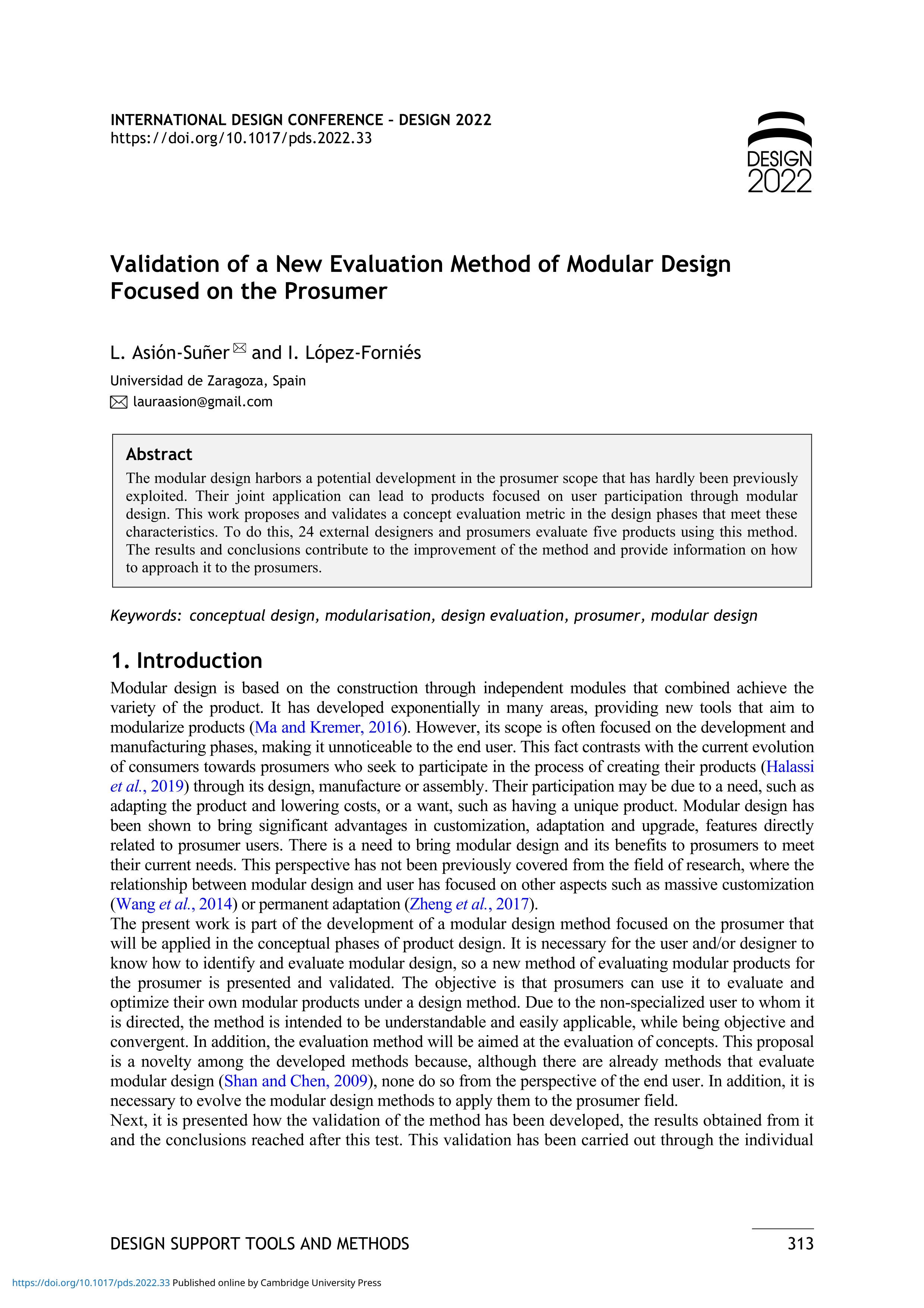 Validation of a New Evaluation Method of Modular Design Focused on the Prosumer