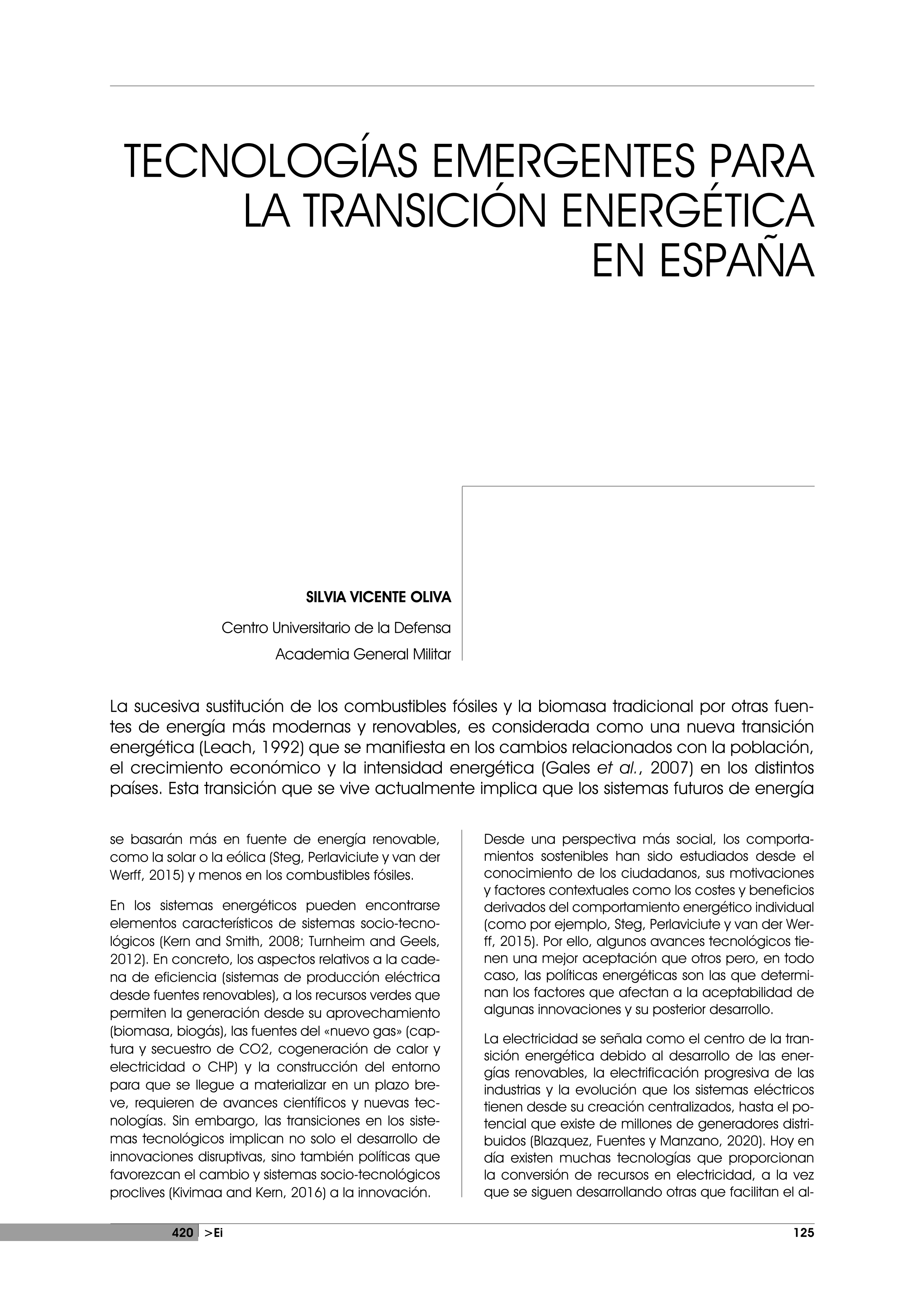 Tecnologías emergentes para la transición energética en España