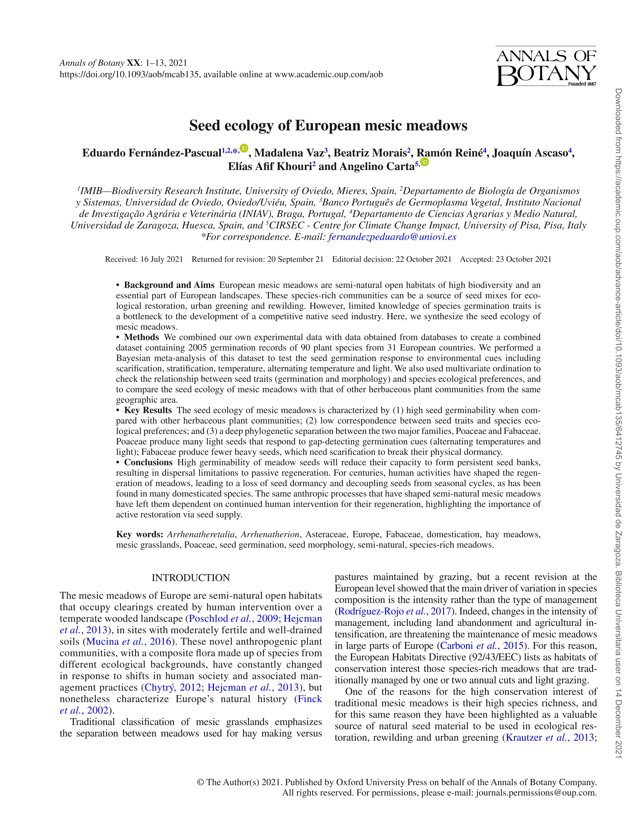 Seed ecology of European mesic meadows