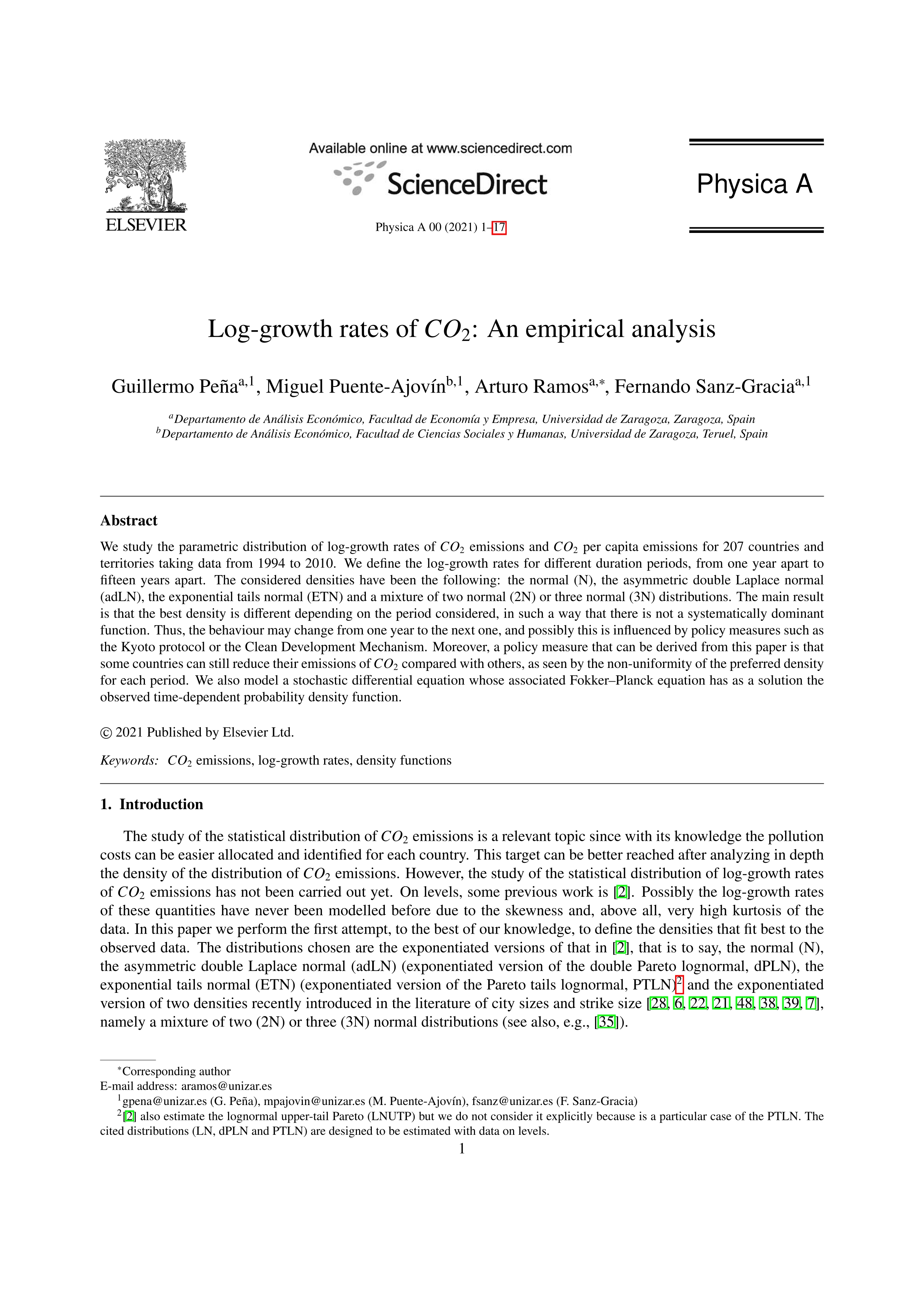 Log-growth rates of CO2: an empirical analysis