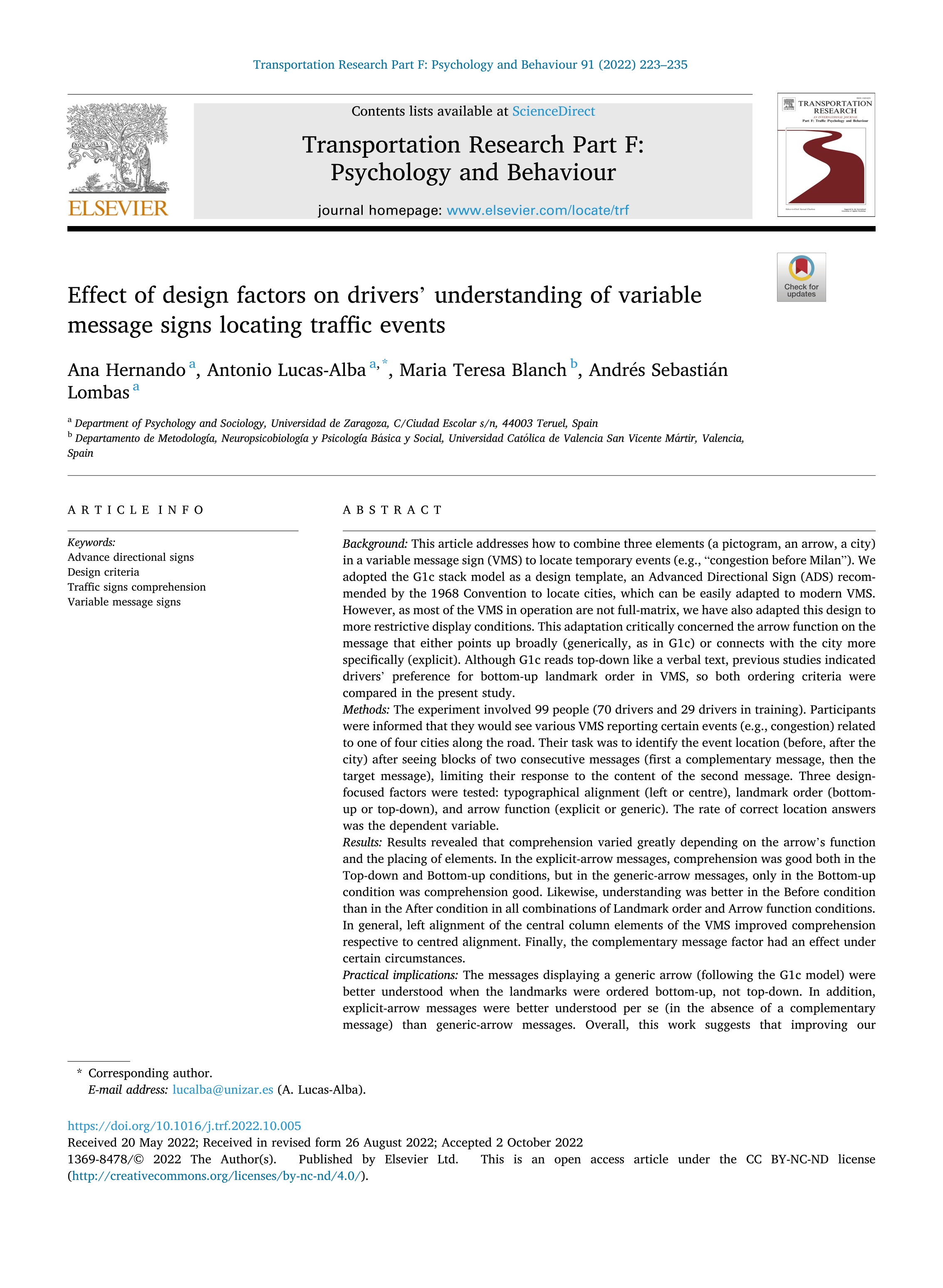 Effect of design factors on drivers’ understanding of variable message signs locating traffic events