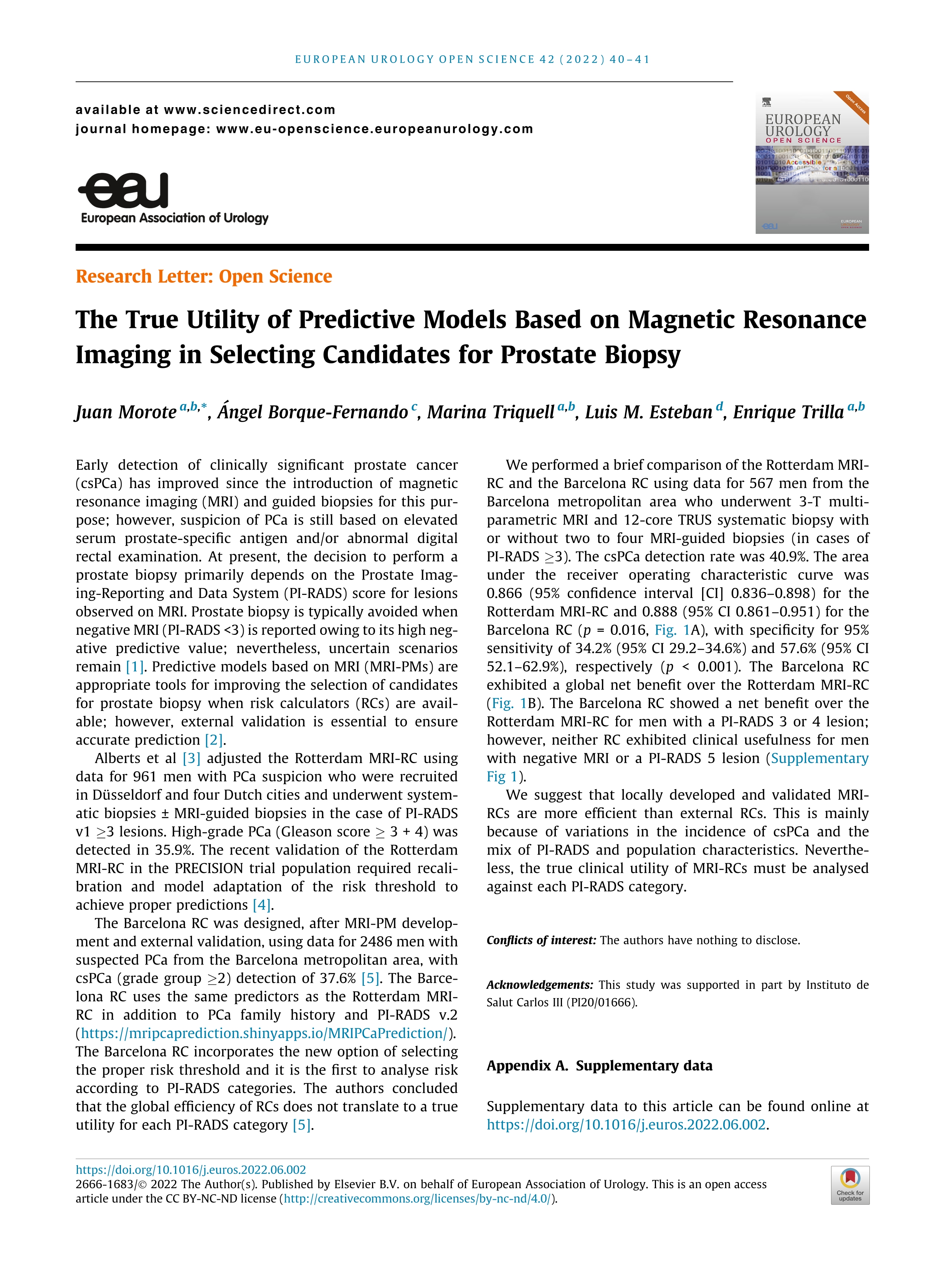 The True Utility of Predictive Models Based on Magnetic Resonance Imaging in Selecting Candidates for Prostate Biopsy