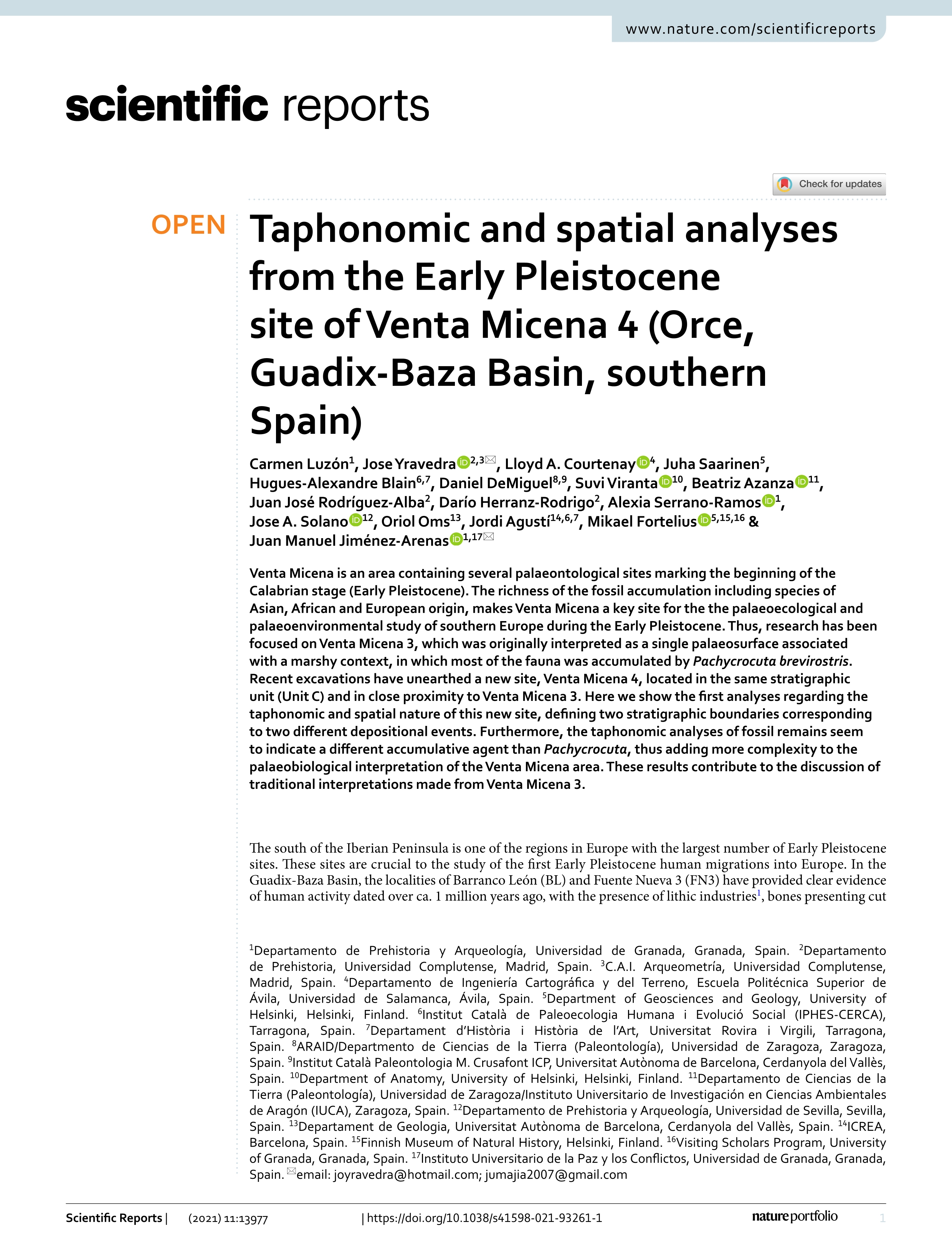 Taphonomic and spatial analyses from the Early Pleistocene site of Venta Micena 4 (Orce, Guadix-Baza Basin, southern Spain)