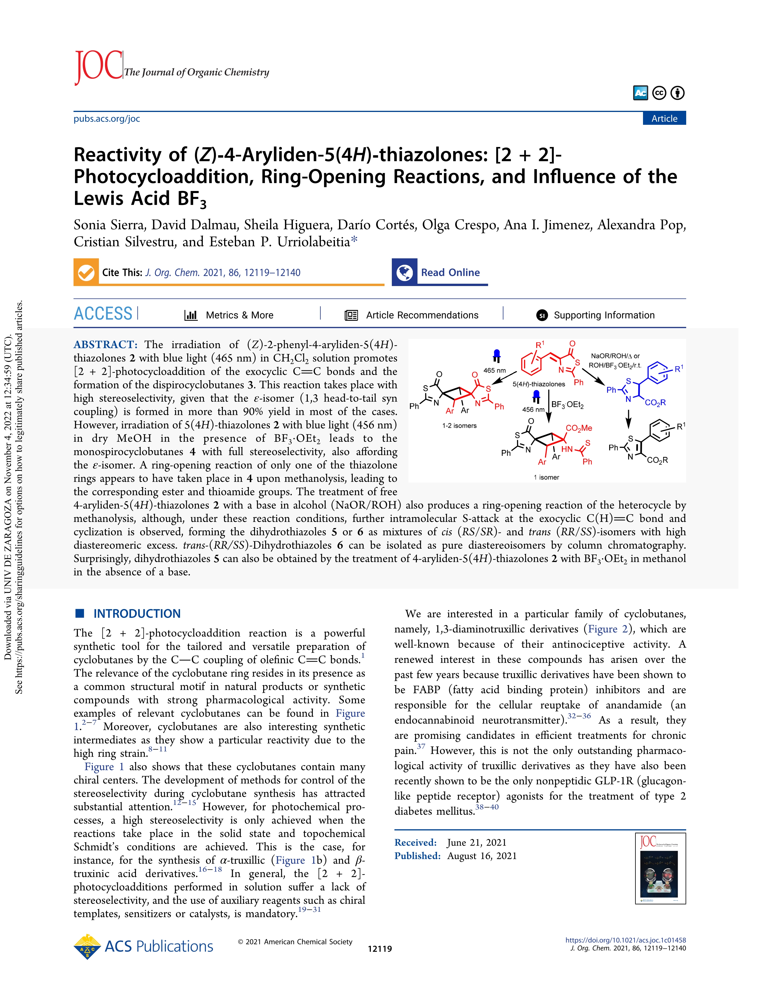 Reactivity of (Z)-4-Aryliden-5(4H)-thiazolones: [2+2]-Photocycloaddition, Ring-Opening Reactions, and Influence of the Lewis Acid BF3