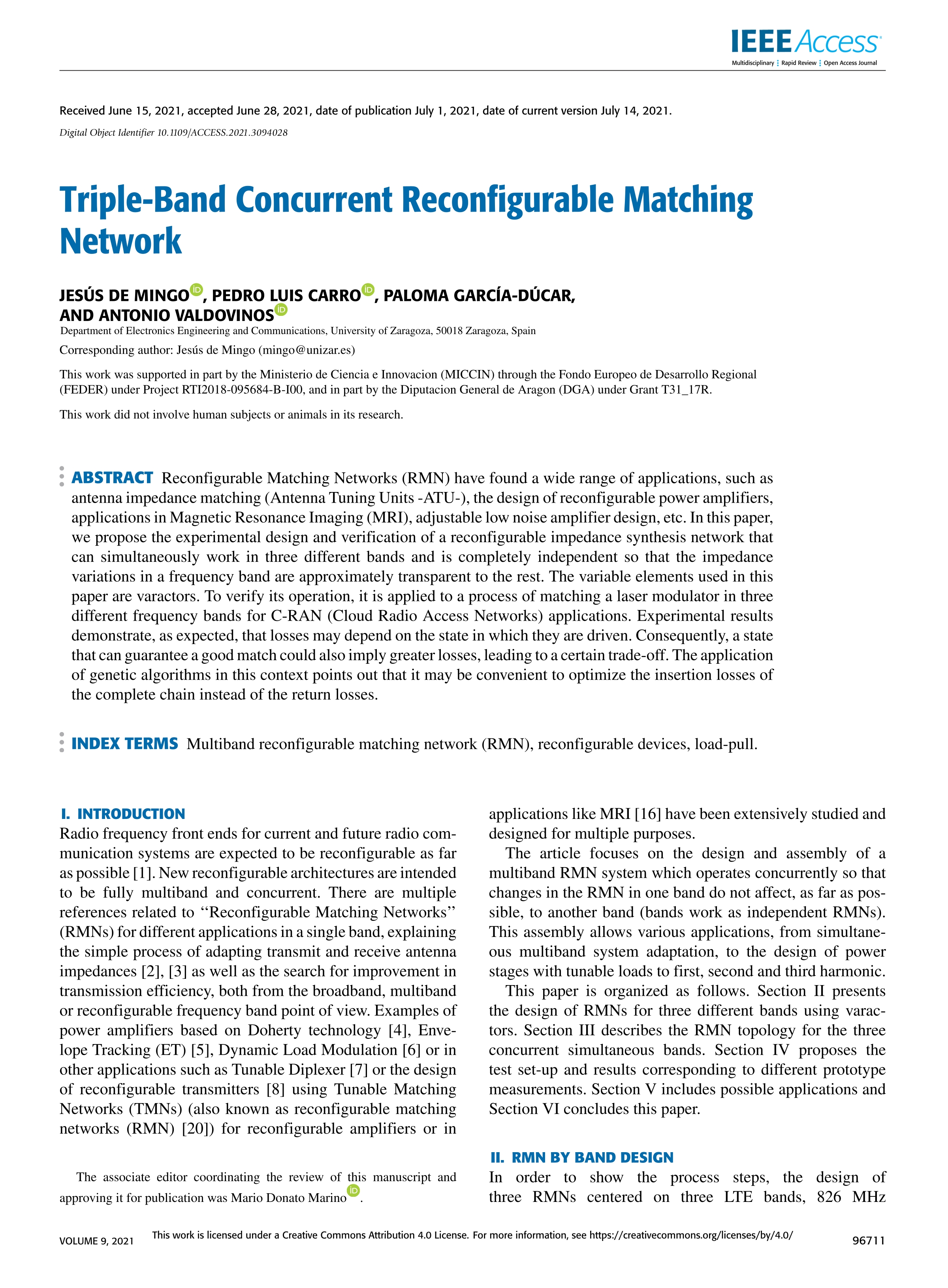 Triple-Band Concurrent Reconfigurable Matching Network