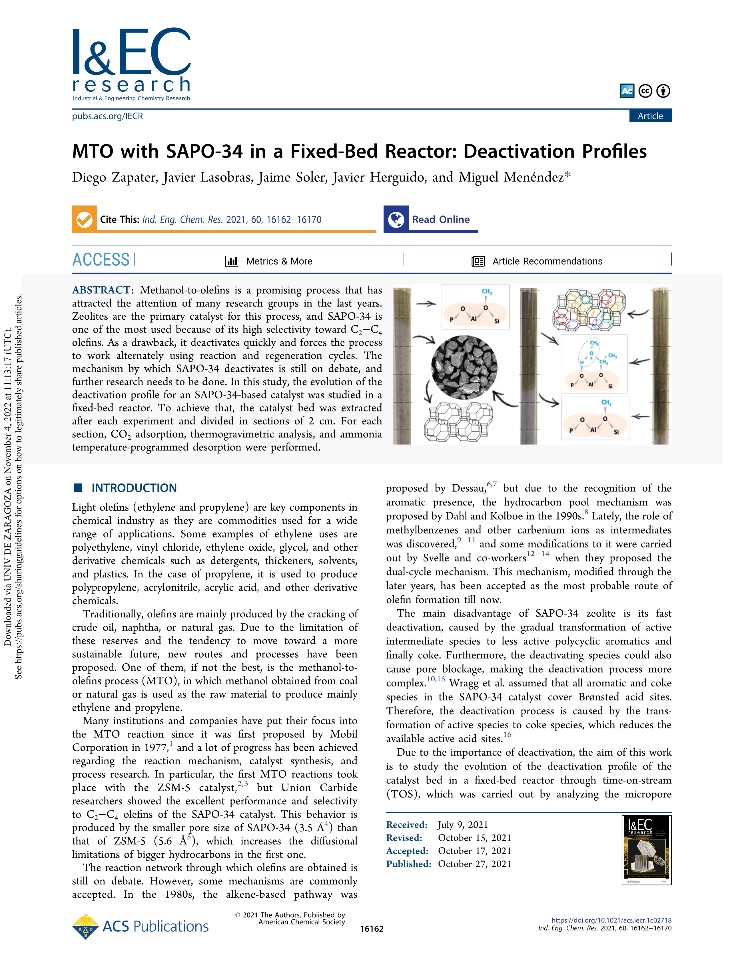 MTO with SAPO-34 in a Fixed-Bed reactor: deactivation profiles