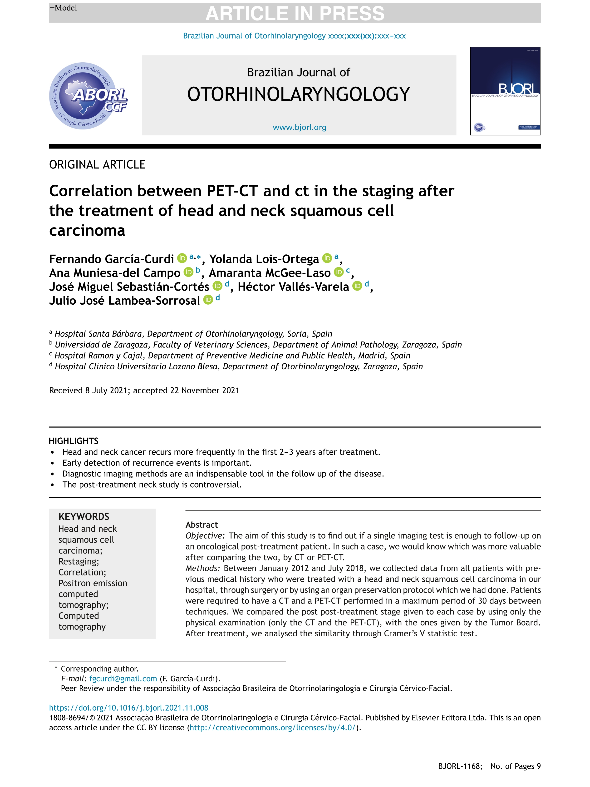 Correlation between PET-CT and ct in the staging after the treatment of head and neck squamous cell carcinoma