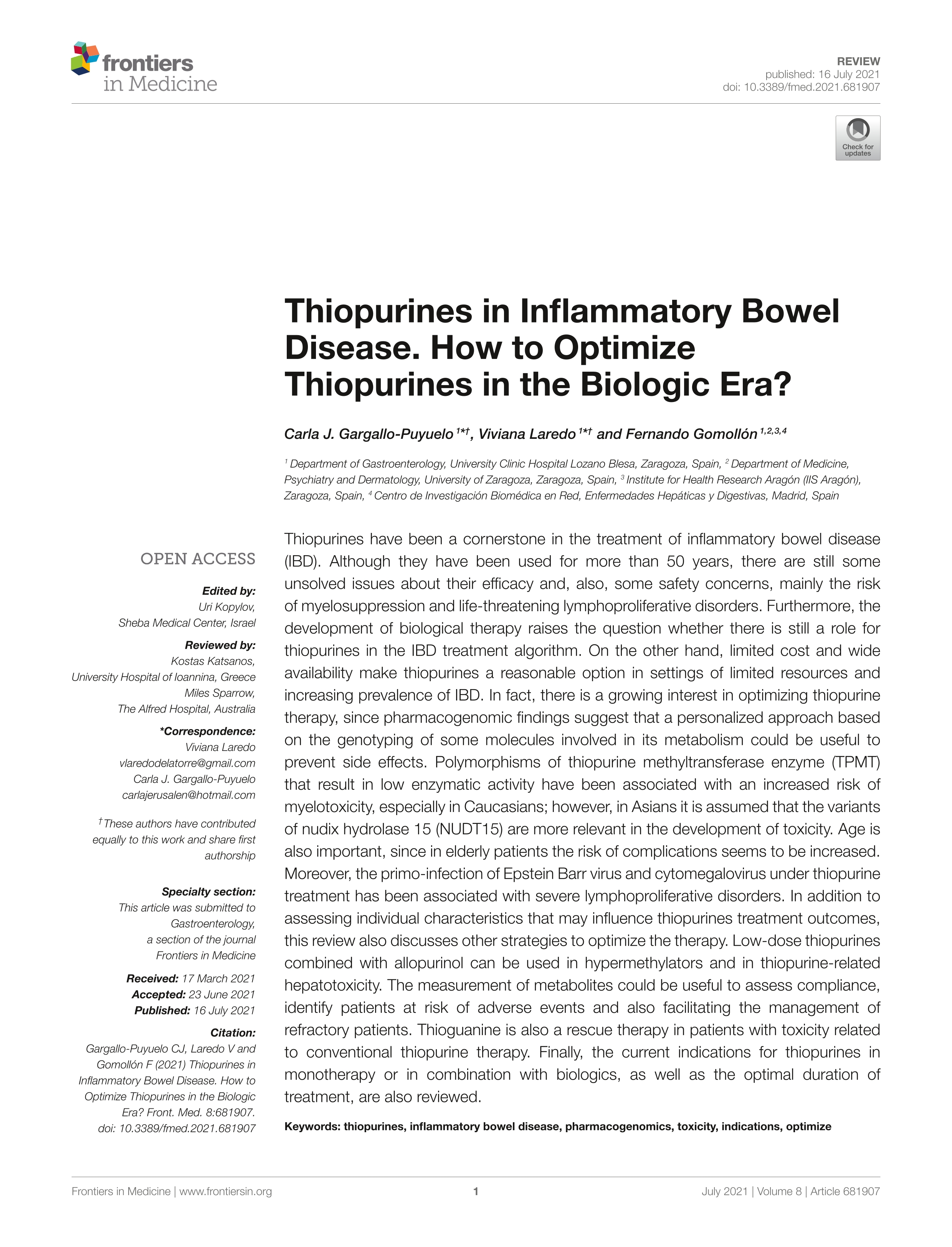 Thiopurines in inflammatory bowel disease. How to optimize thiopurines in the biologic era?