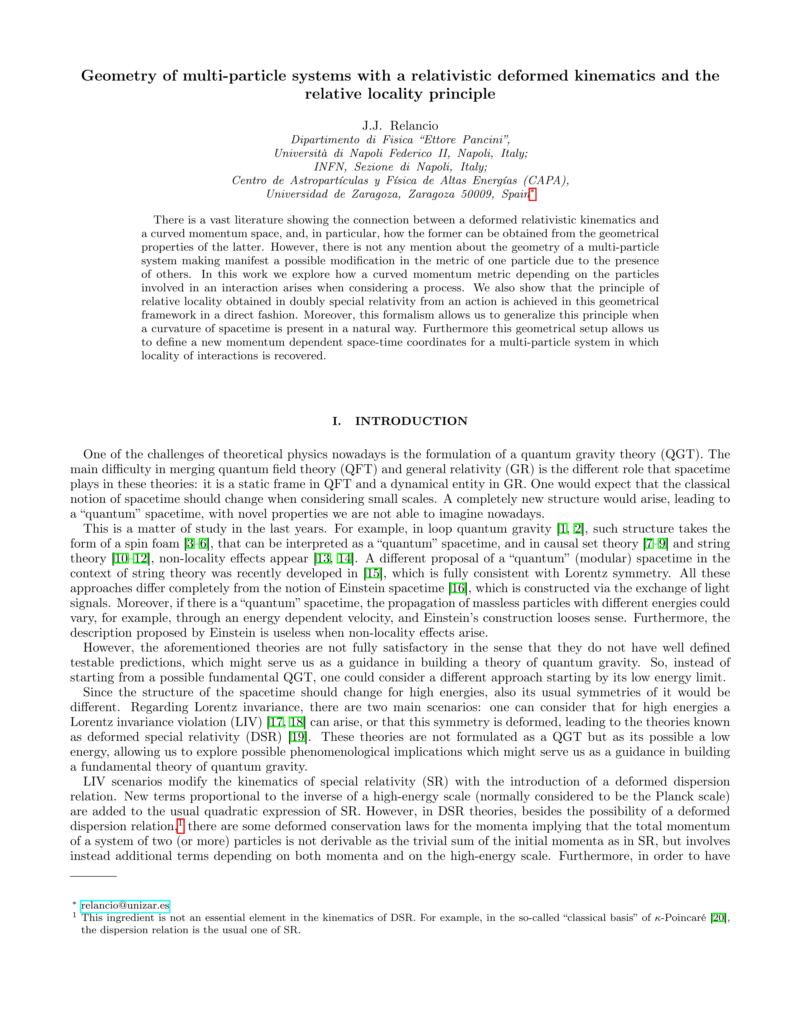 Geometry of multiparticle systems with a relativistic deformed kinematics and the relative locality principle