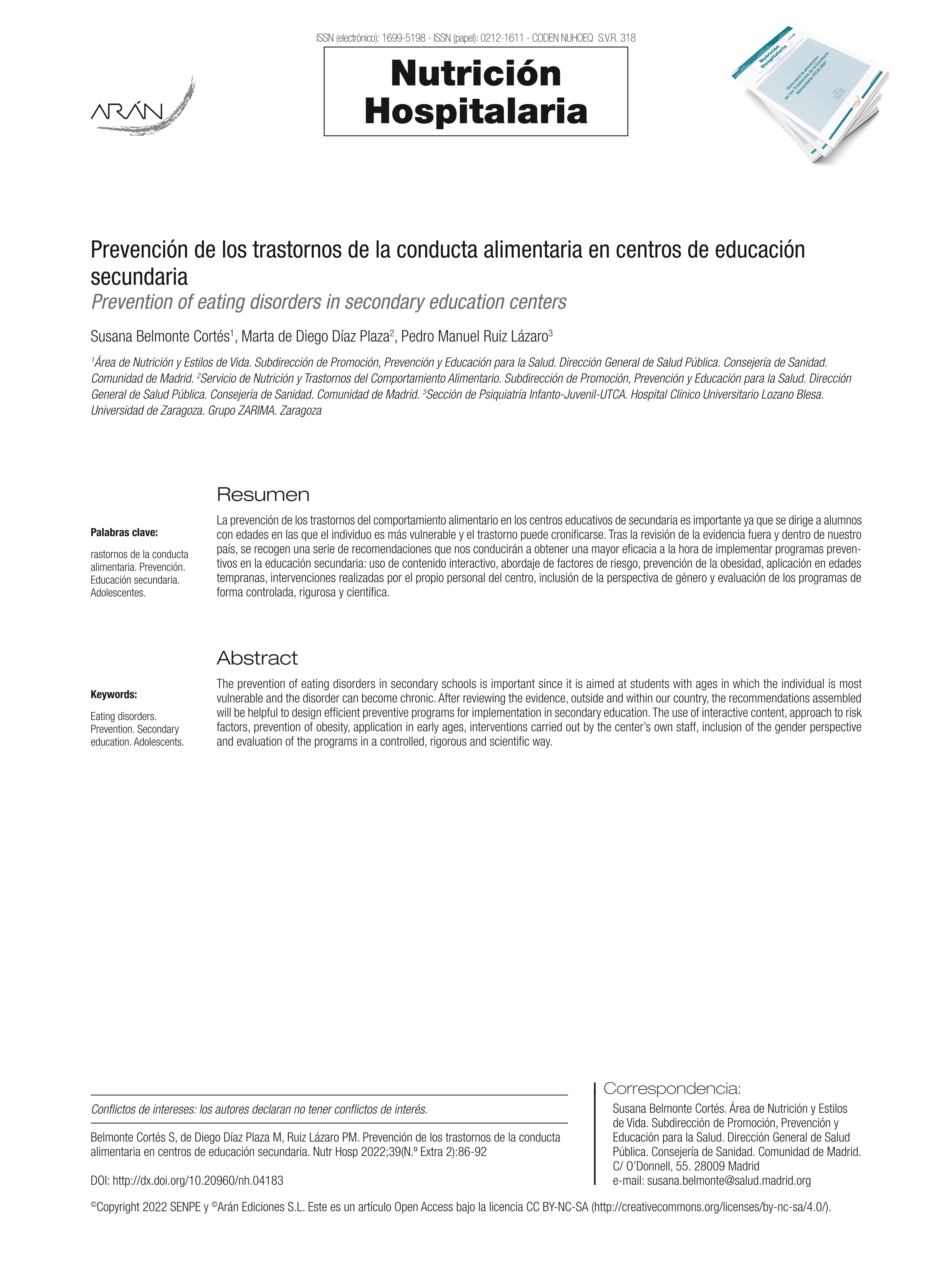 Prevención de los trastornos de la conducta alimentaria en centros de educación secundaria