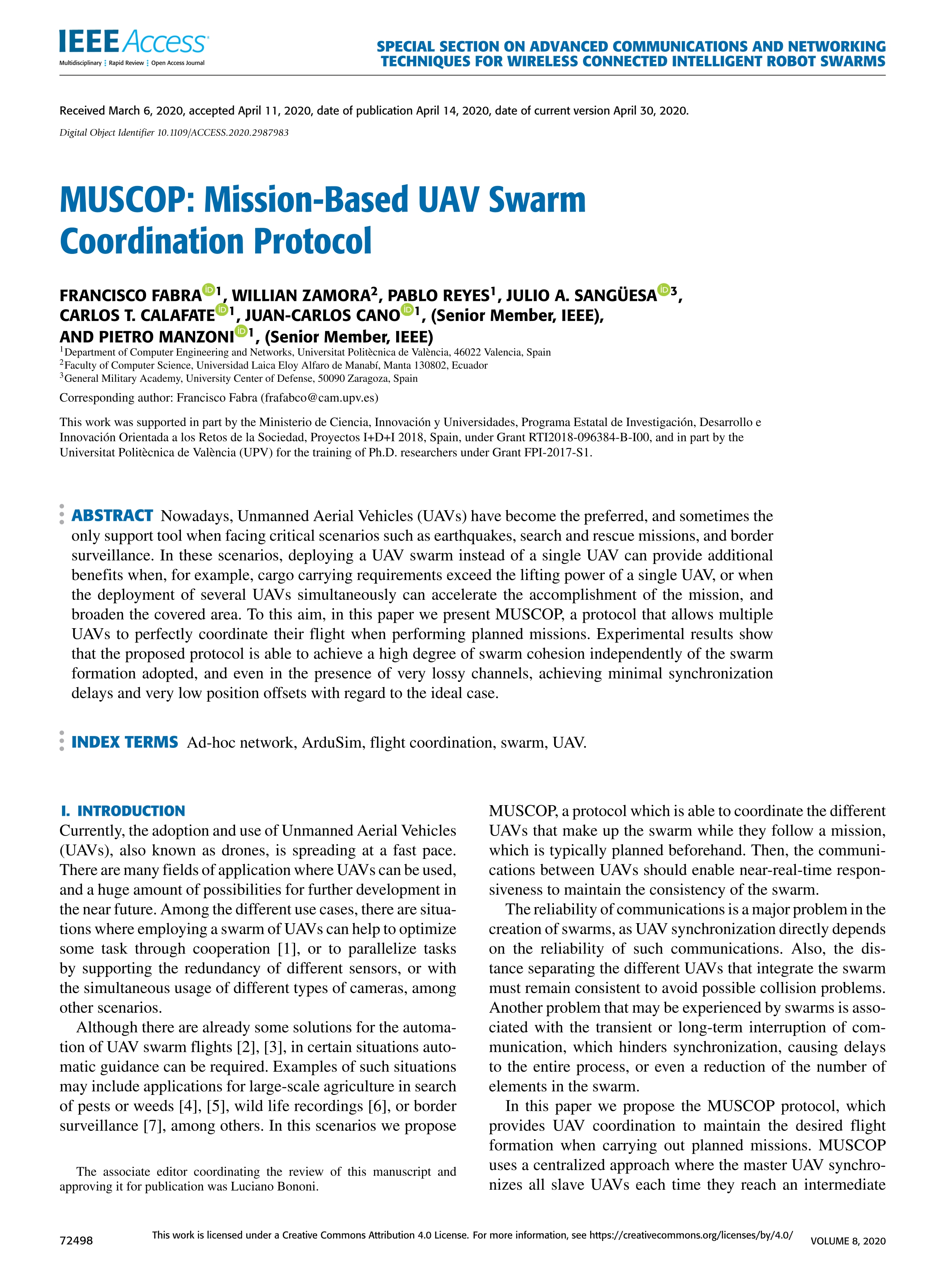 MUSCOP: Mission-based UAV swarm coordination protocol