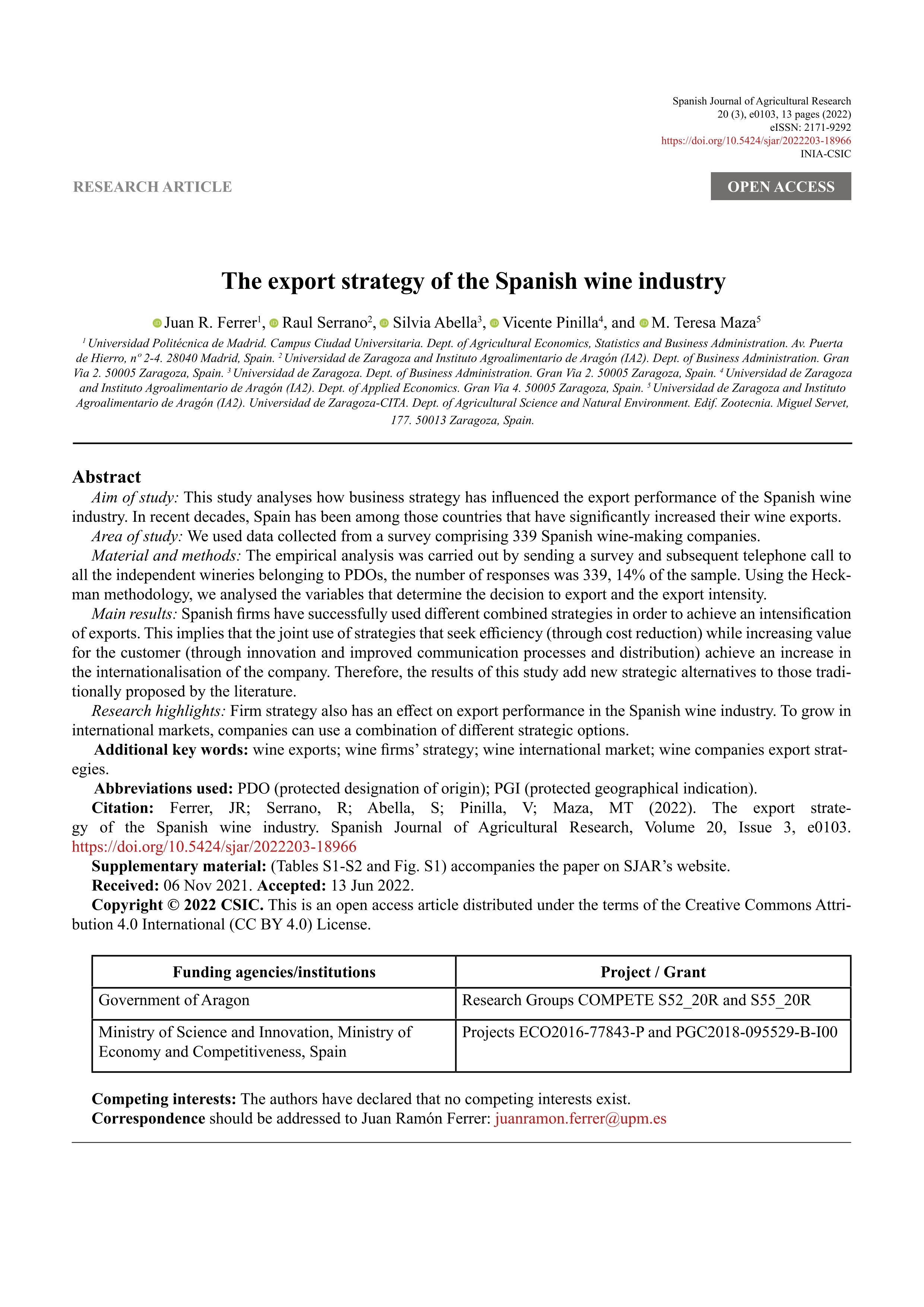 The export strategy of the Spanish wine industry