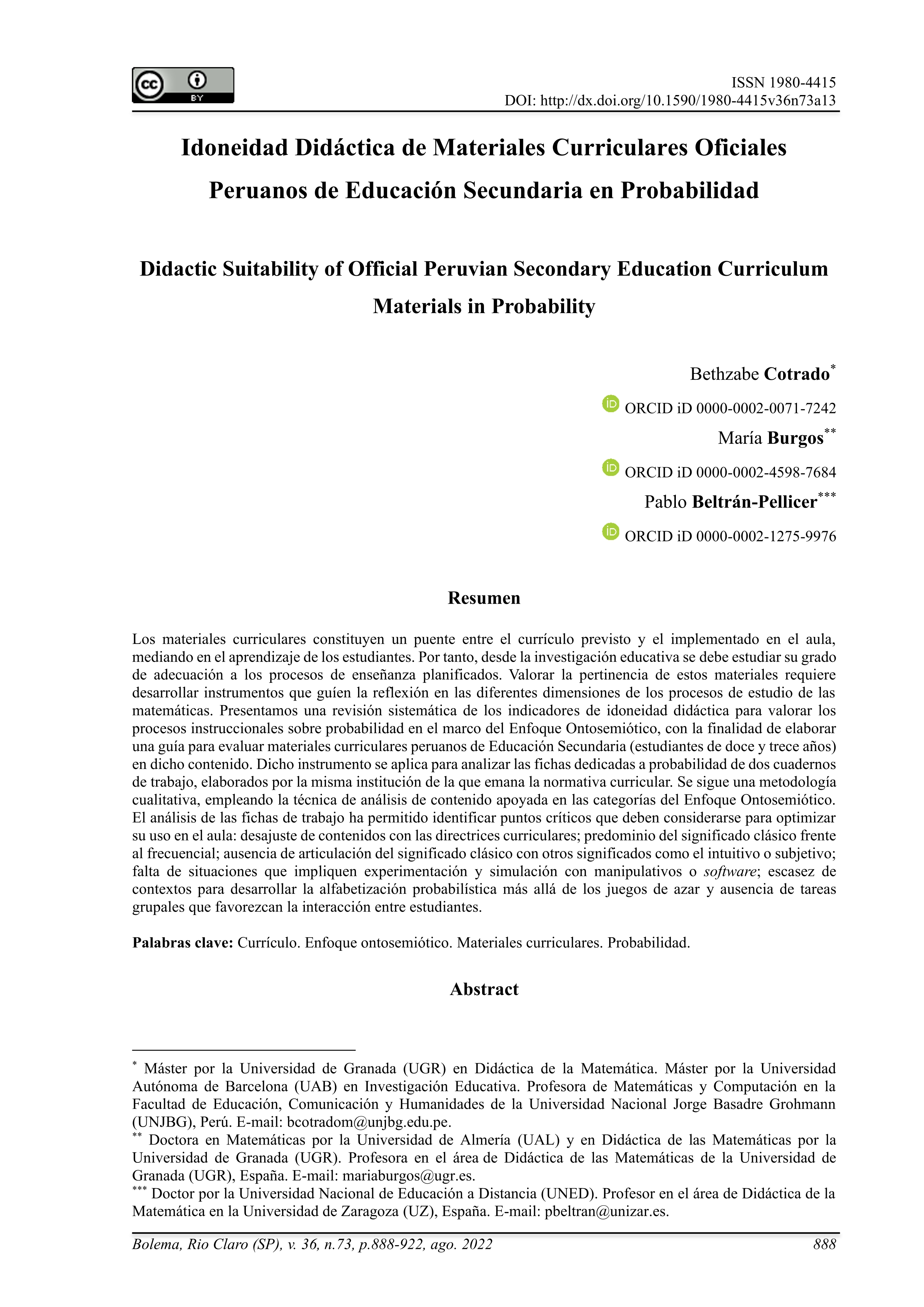 Idoneidad Didáctica de Materiales Curriculares Oficiales Peruanos de Educación Secundaria en Probabilidad