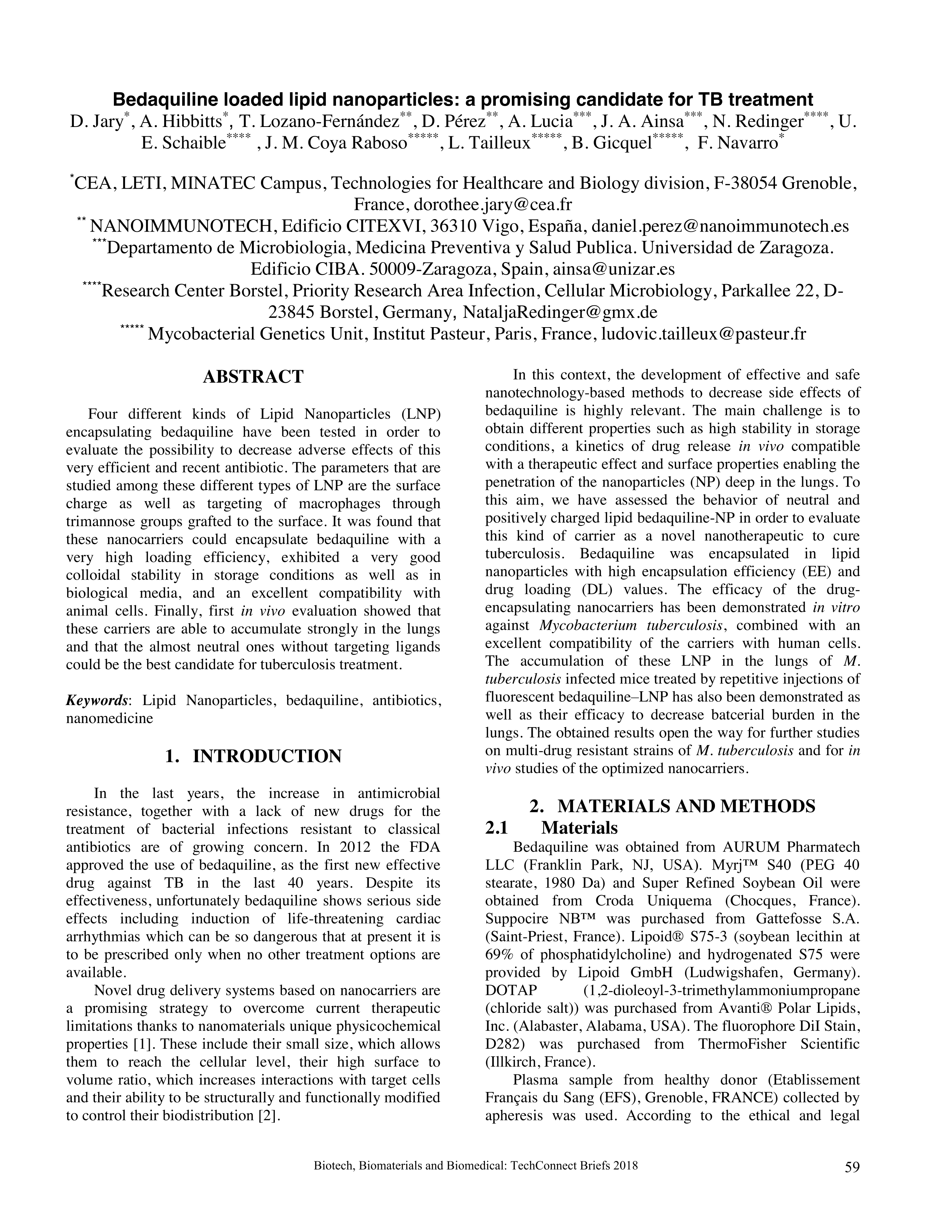 Bedaquiline loaded lipid nanoparticles: a promising candidate for TB treatment