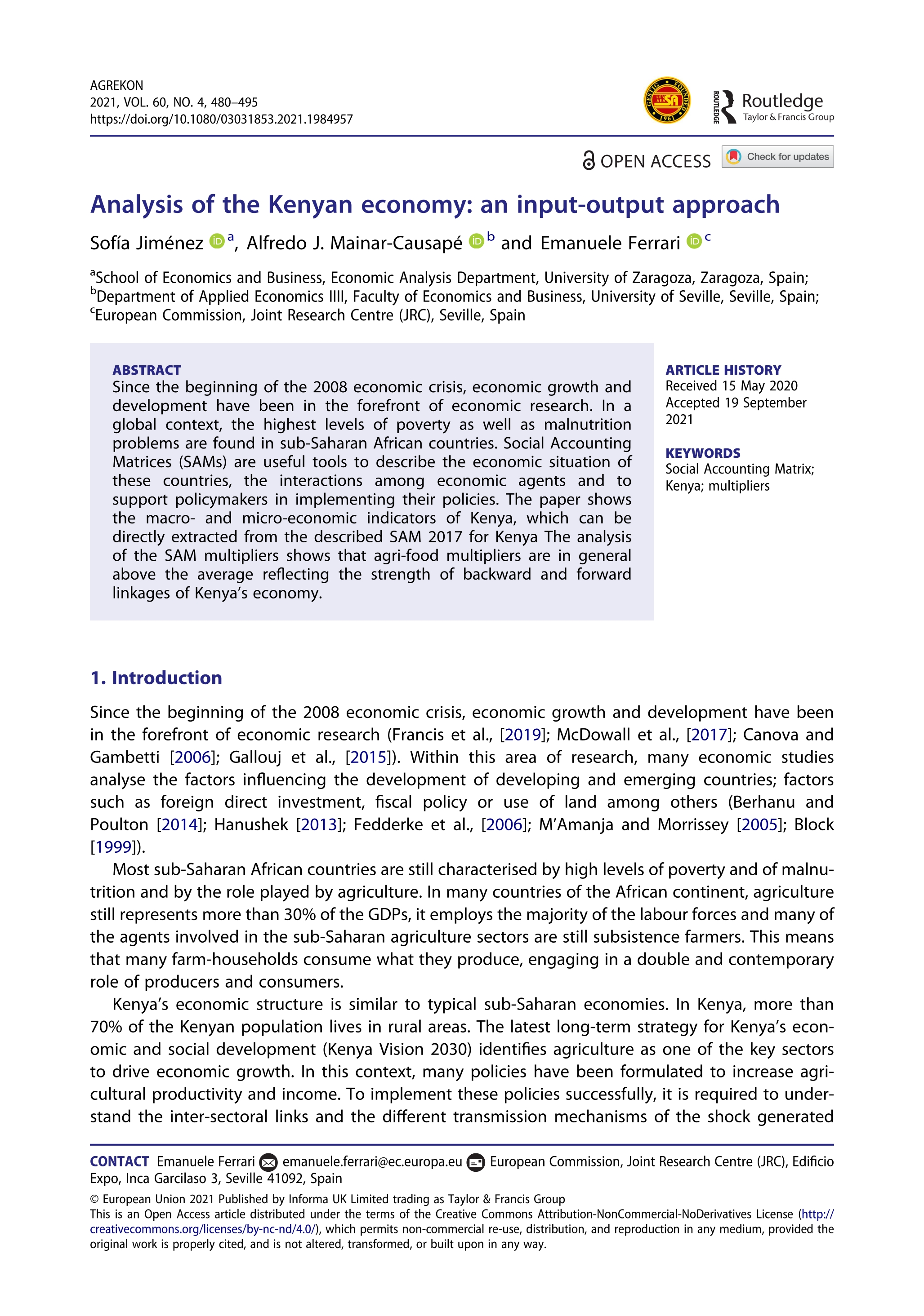 Analysis of the Kenyan economy: an input-output approach