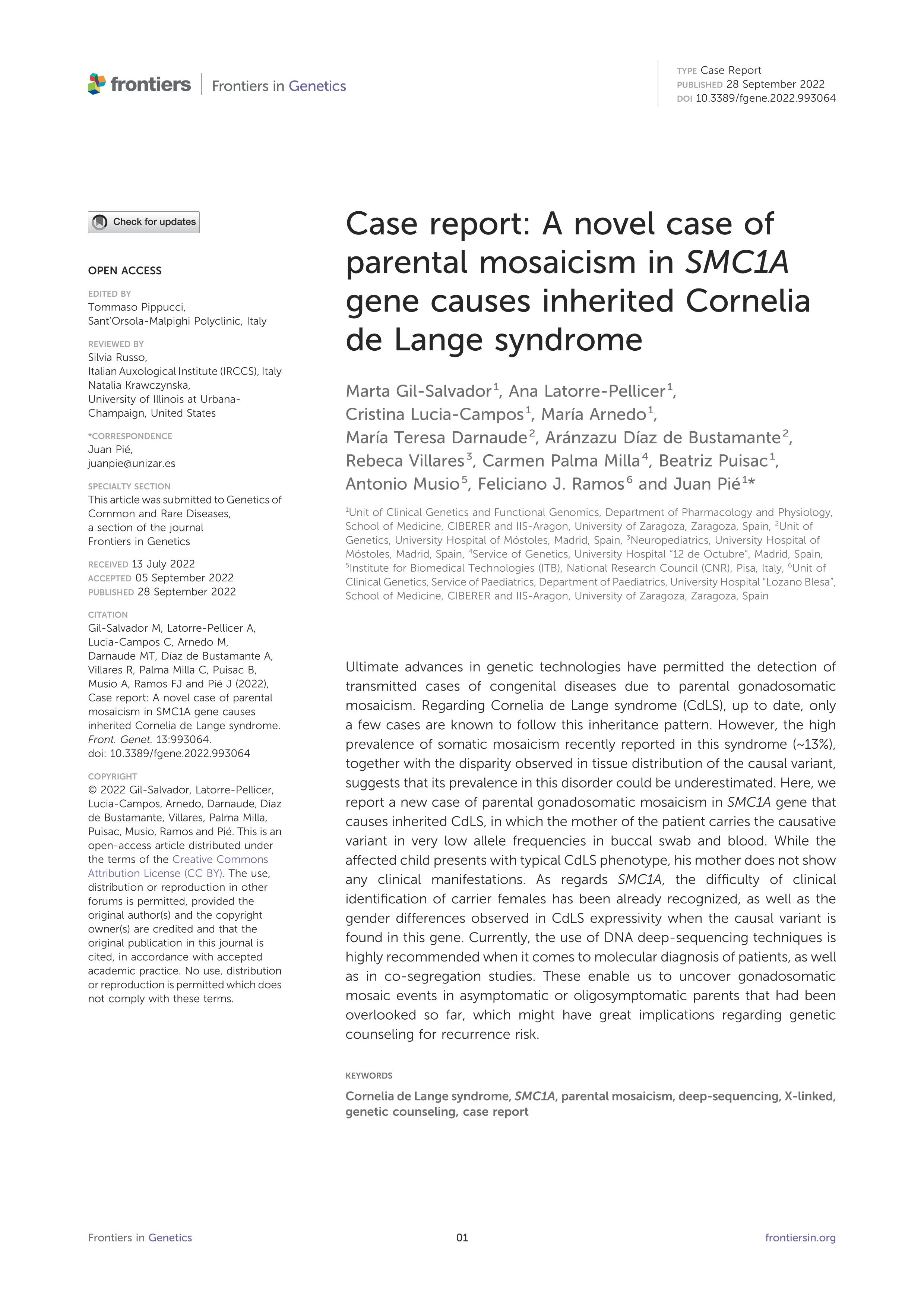 Case report: A novel case of parental mosaicism in SMC1A gene causes inherited Cornelia de Lange syndrome