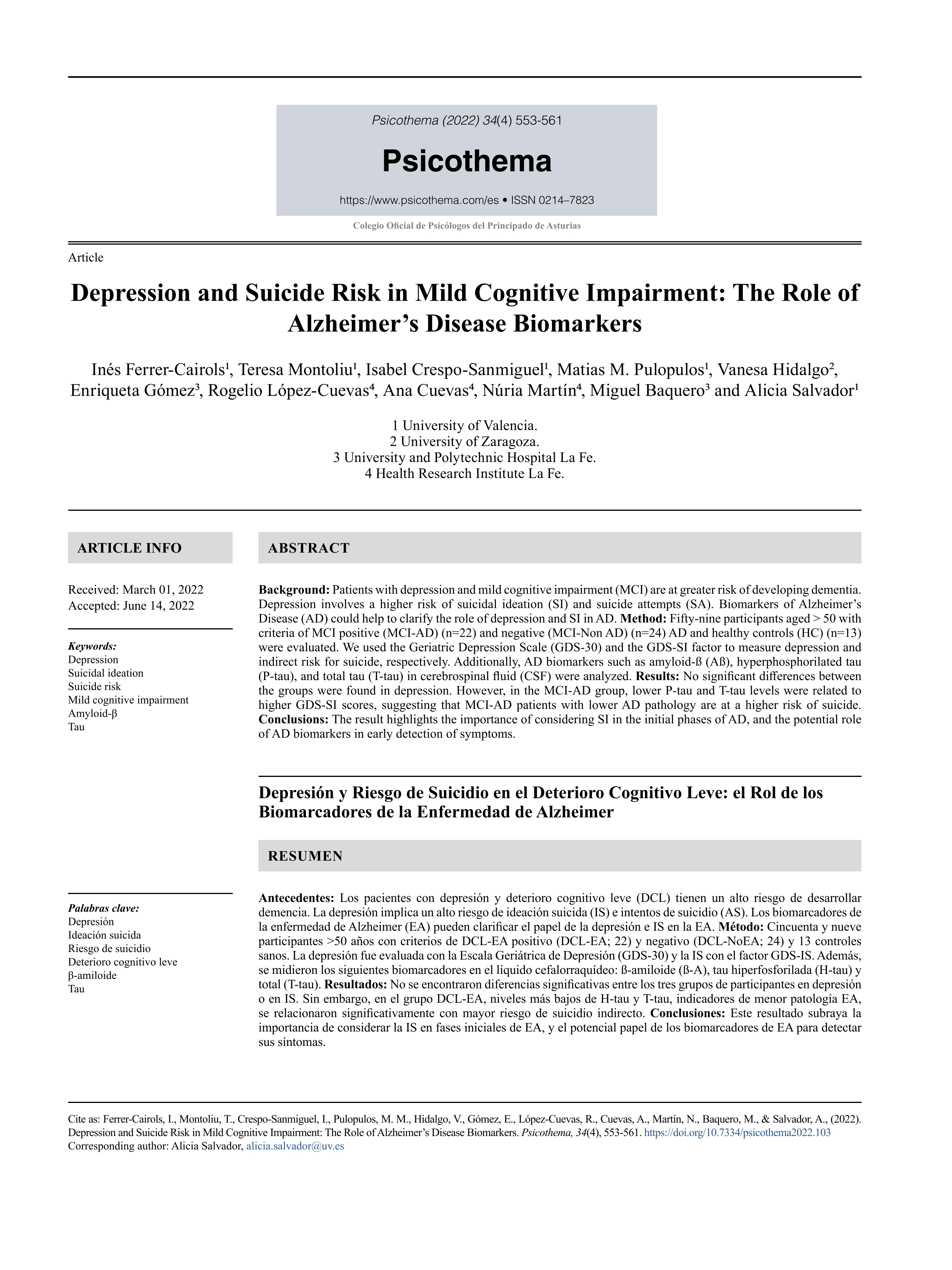 Depression and Suicide Risk in Mild Cognitive Impairment: The Role of Alzheimer’s Disease Biomarkers