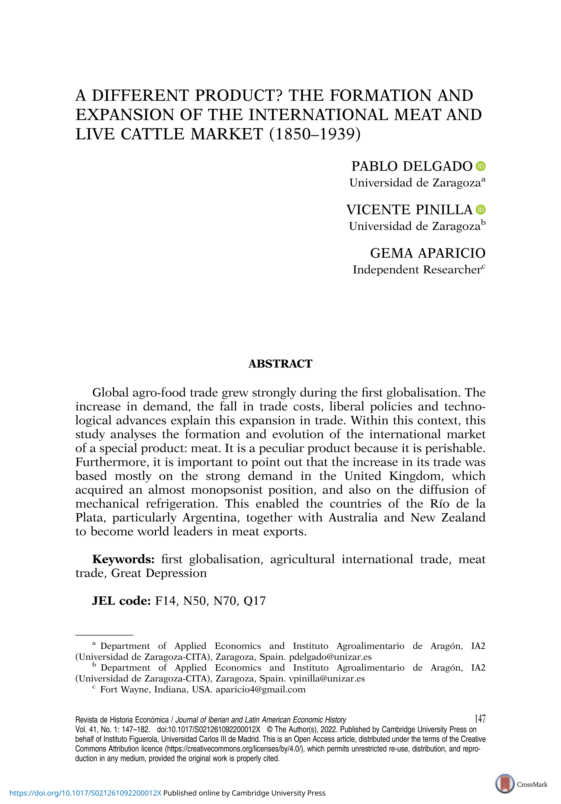 A different product? The formation and expansion of the international meat and live cattle market (1850–1939)