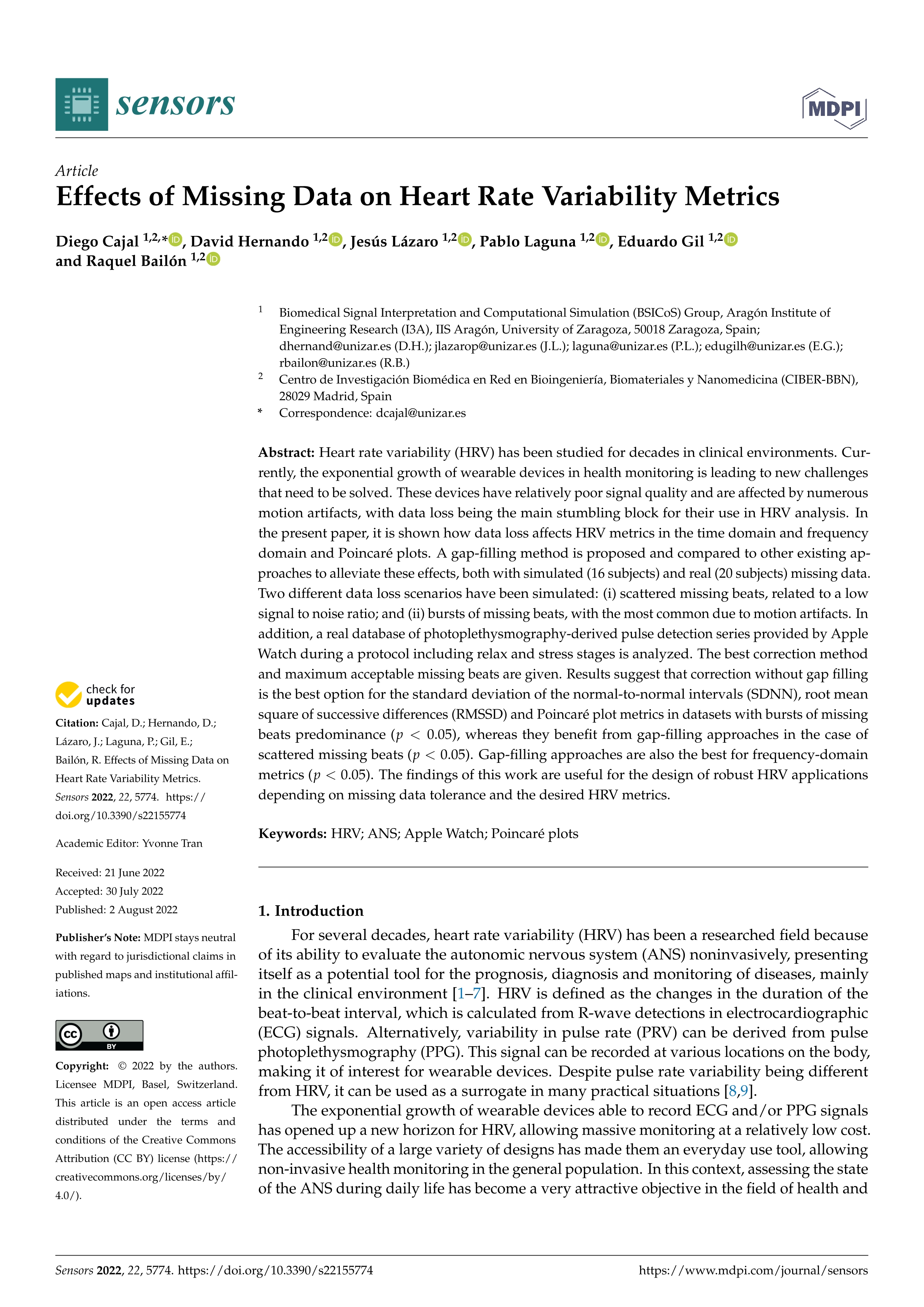 Effects of missing data on heart rate variability metrics