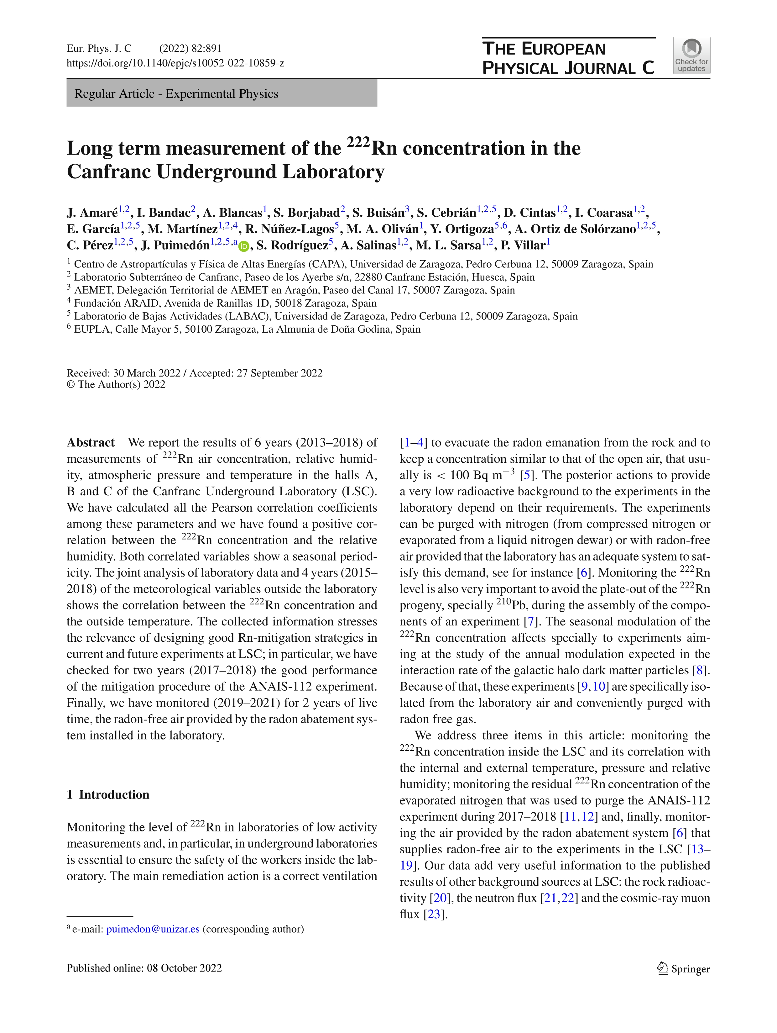 Long term measurement of the 222Rn concentration in the Canfranc Underground Laboratory