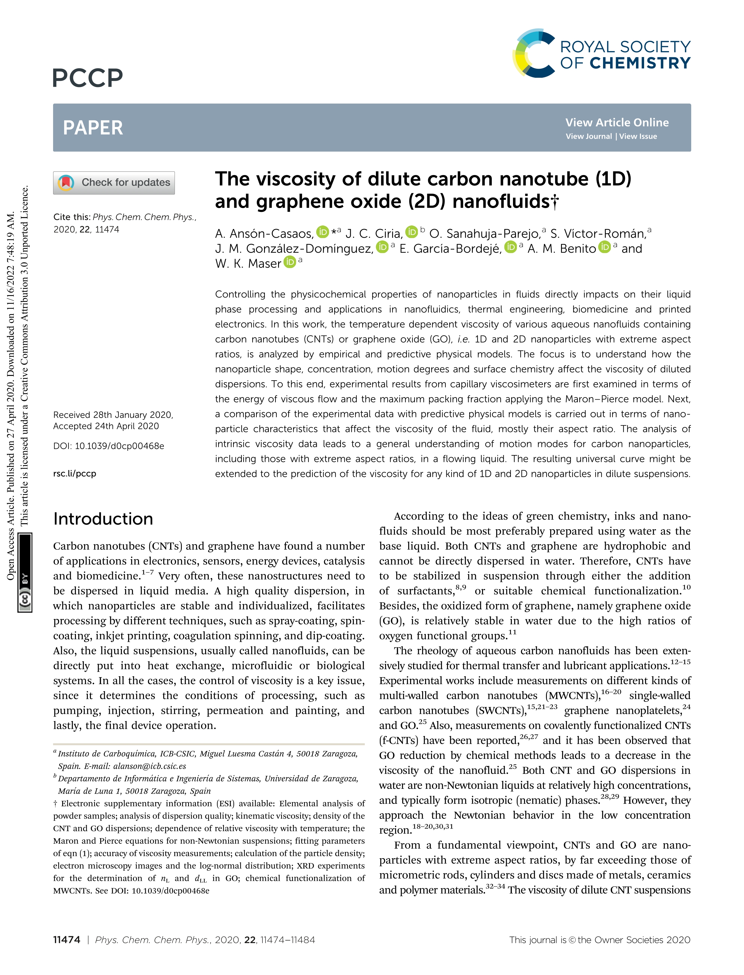 The viscosity of dilute carbon nanotube (1D) and graphene oxide (2D) nanofluids