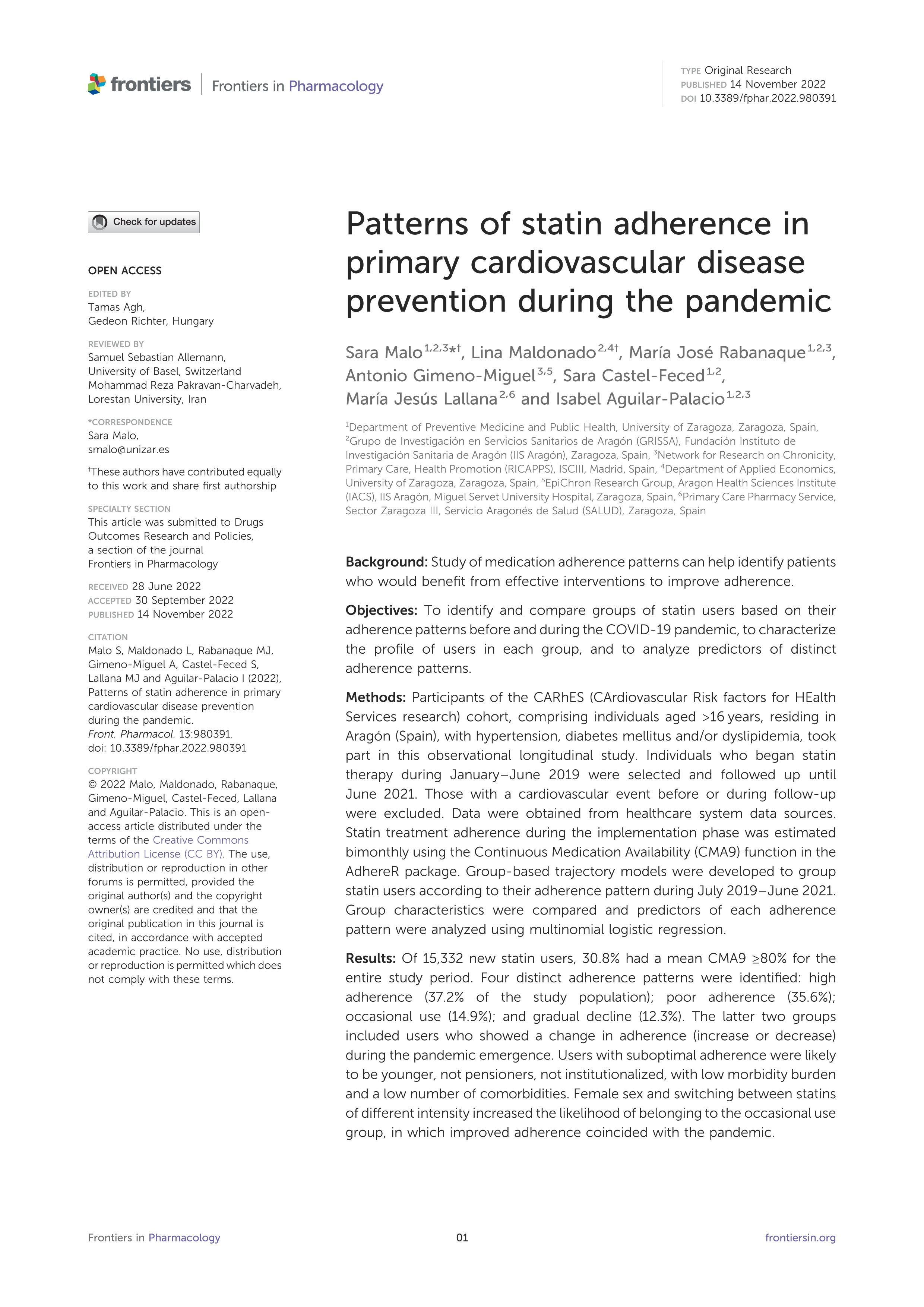 Patterns of statin adherence in primary cardiovascular disease prevention during the pandemic