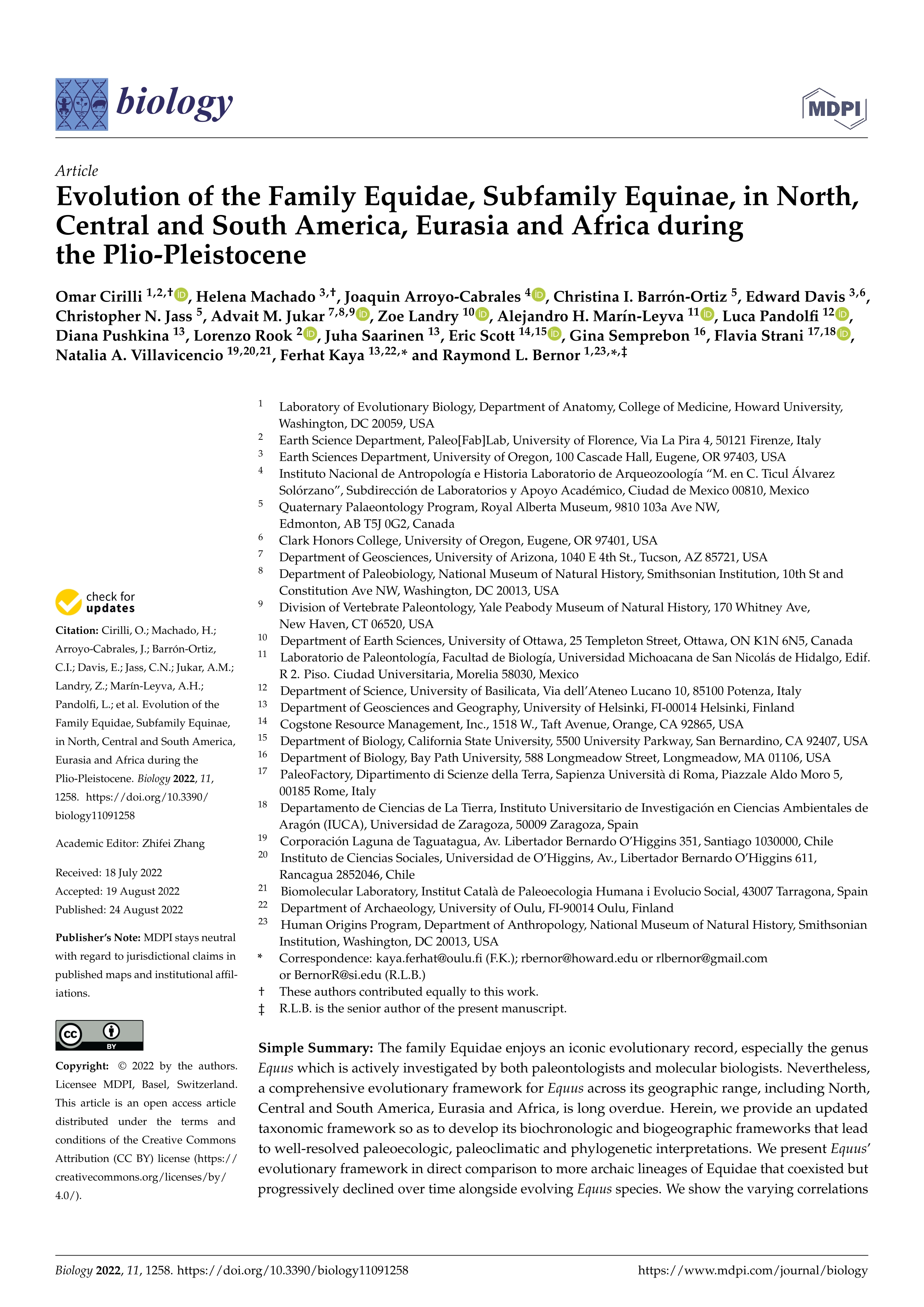 Evolution of the family equidae, subfamily equinae, in north, central and south Aamerica, Eurasia and Africa during the Plio-Pleistocene