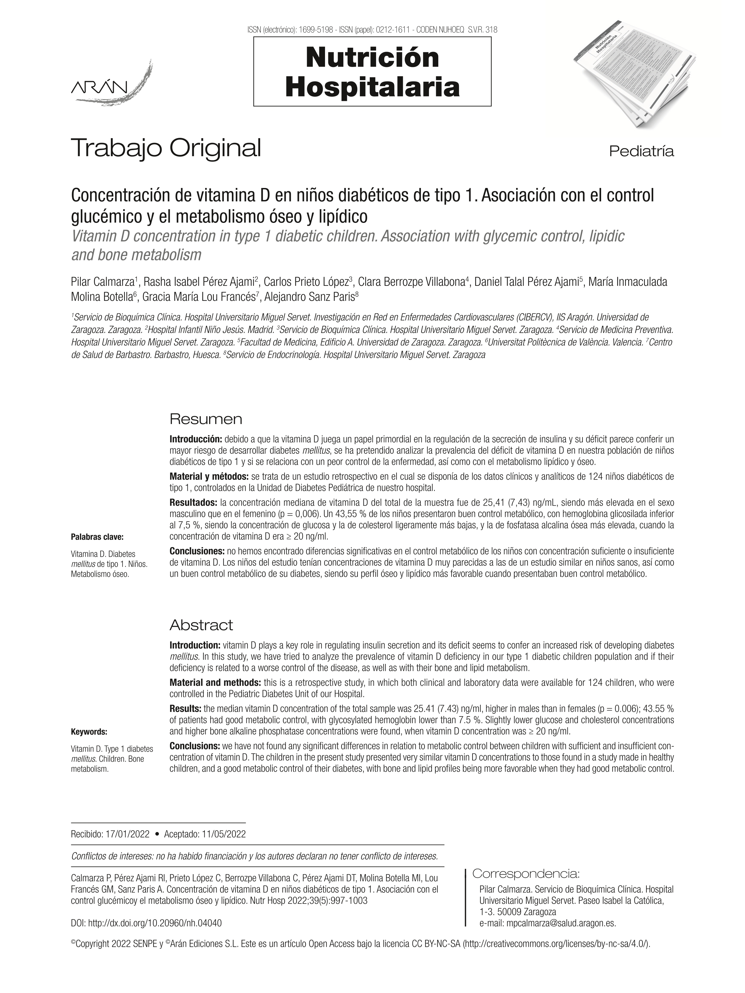 Concentración de vitamina D en niños diabéticos de tipo 1. Asociación con el control glucémico y el metabolismo óseo y lipídico