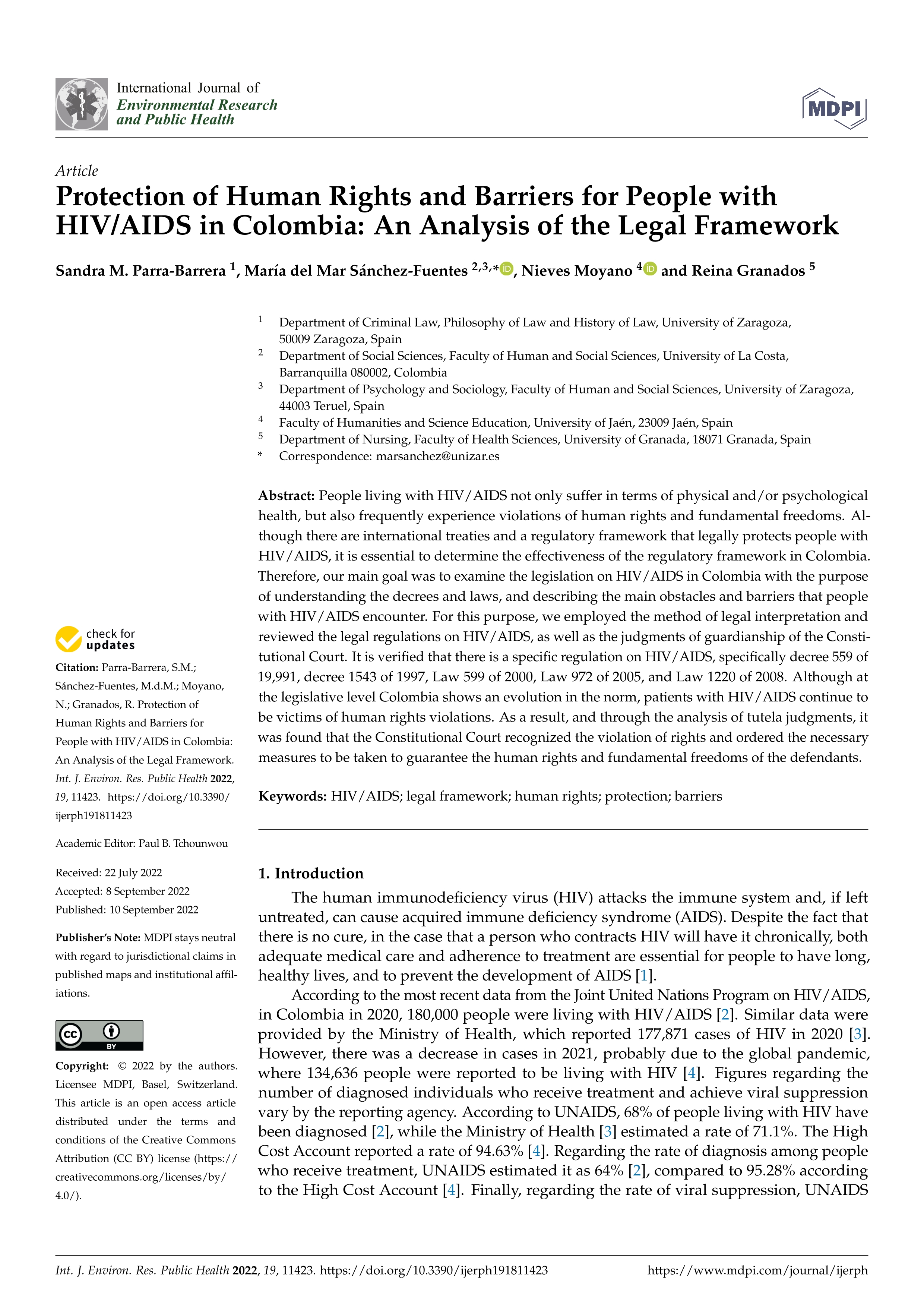 Protection of human rights and barriers for people with HIV/AIDS in colombia: an analysis of the legal framework