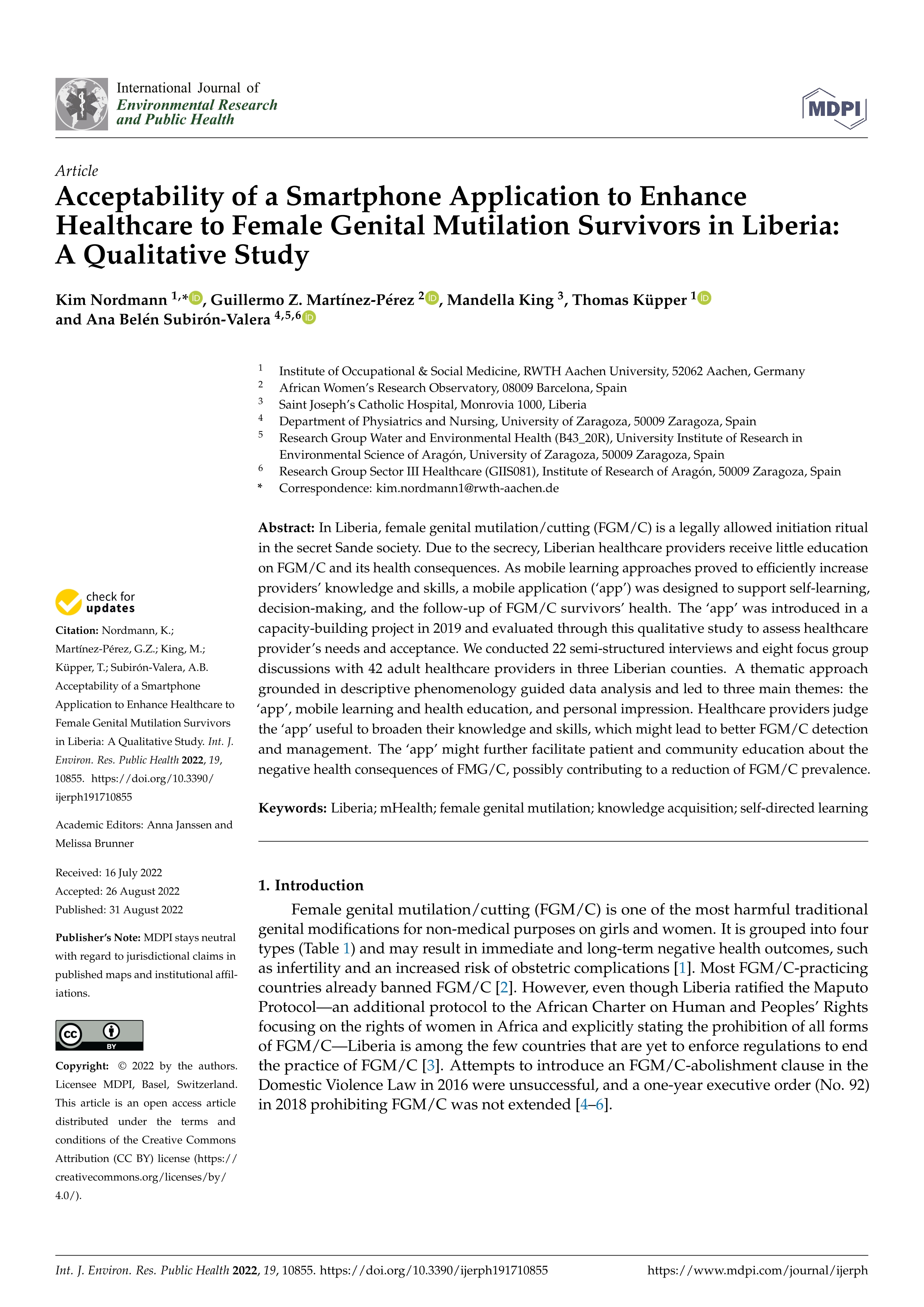 Acceptability of a smartphone application to enhance healthcare to female genital mutilation survivors in Liberia: a qualitative study