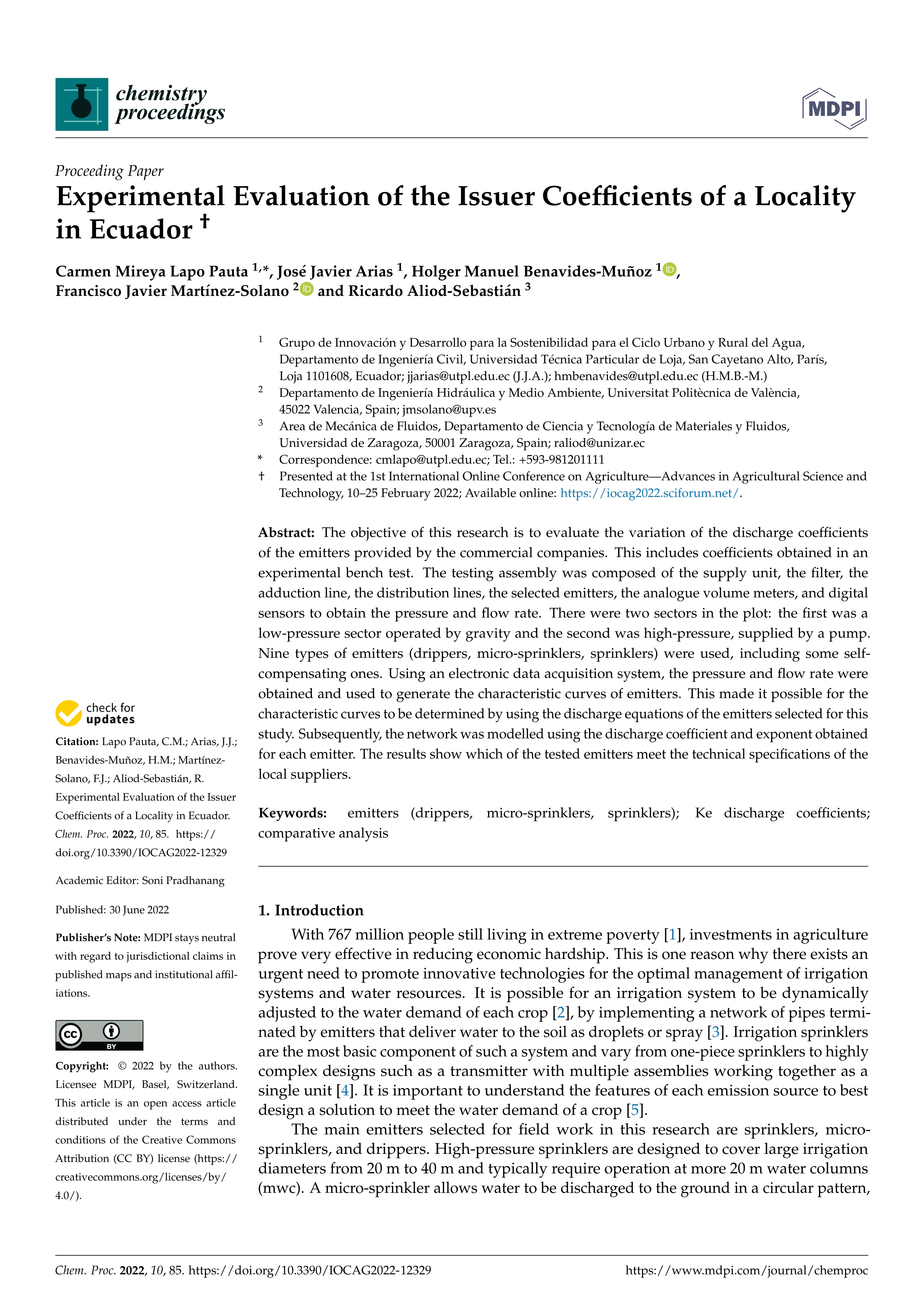 Experimental Evaluation of the Issuer Coefficients of a Locality in Ecuador