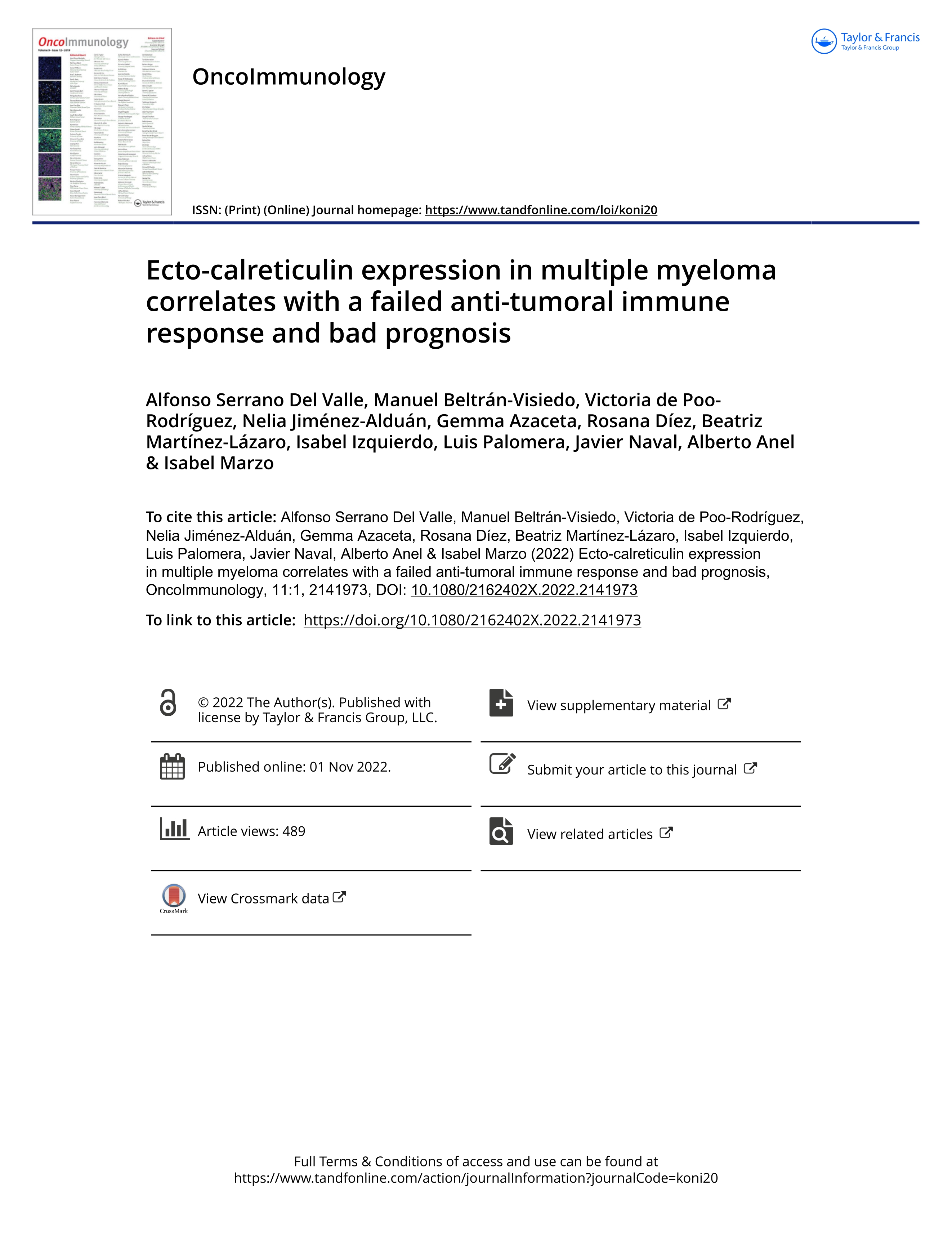 Ecto-calreticulin expression in multiple myeloma correlates with a failed anti-tumoral immune response and bad prognosis