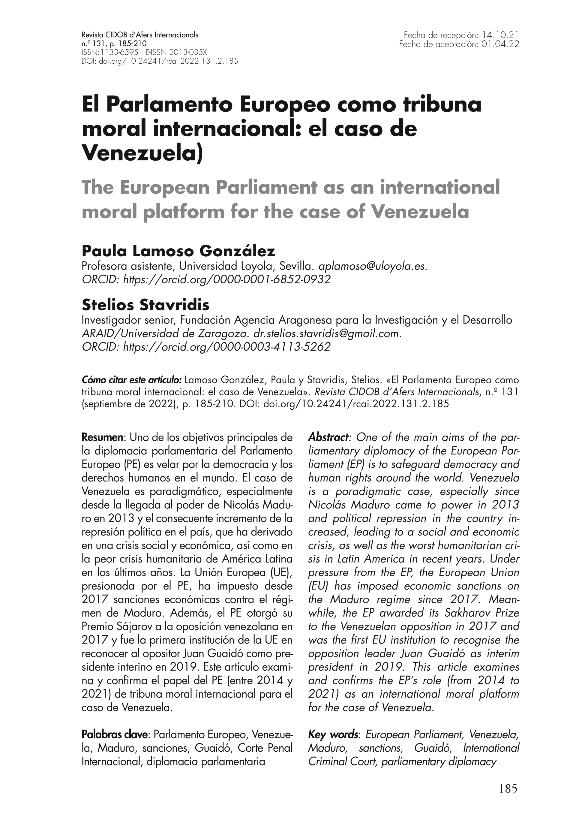 El Parlamento Europeo como tribuna moral internacional: el caso de Venezuela