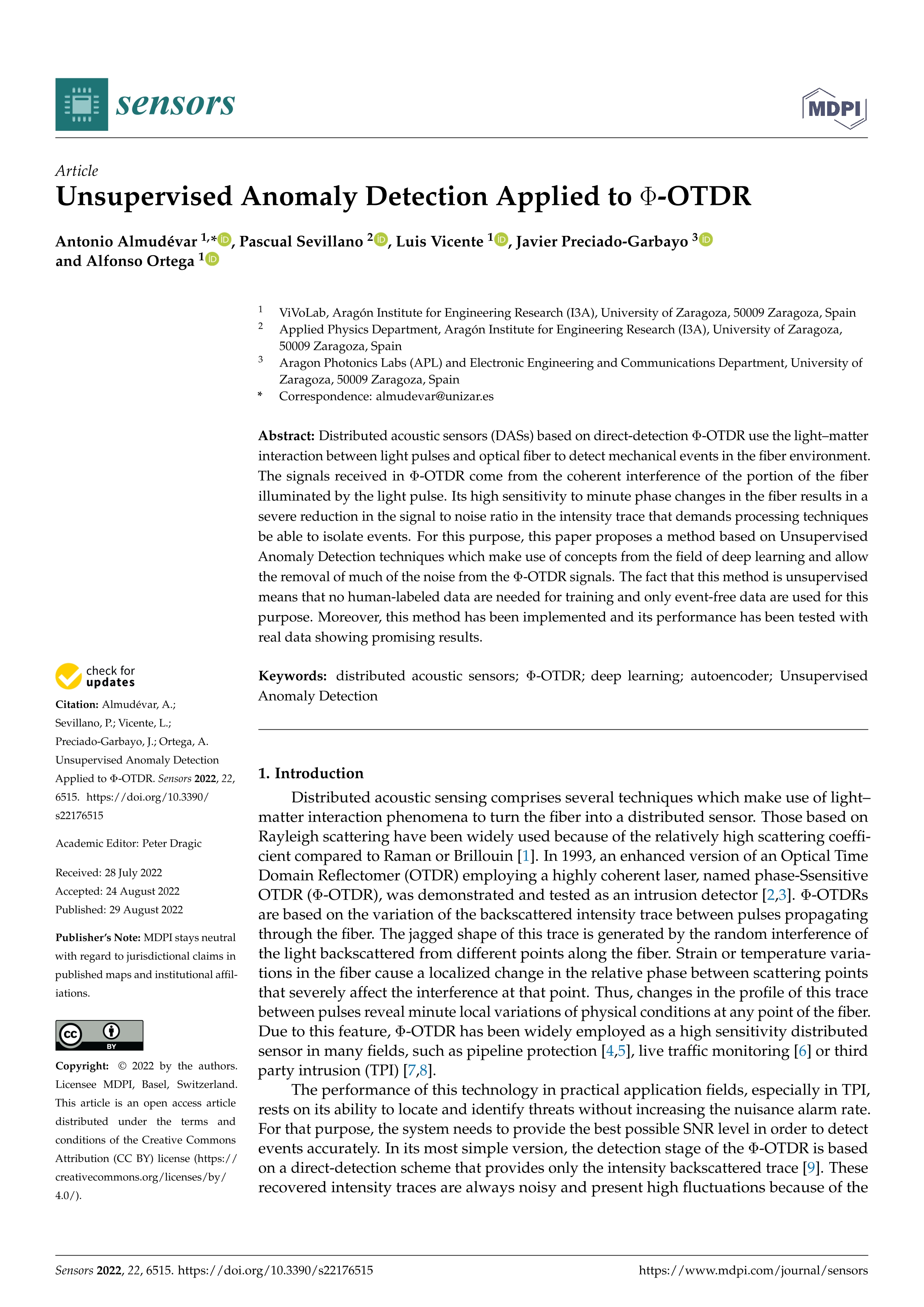 Unsupervised anomaly detection applied to F-OTDR