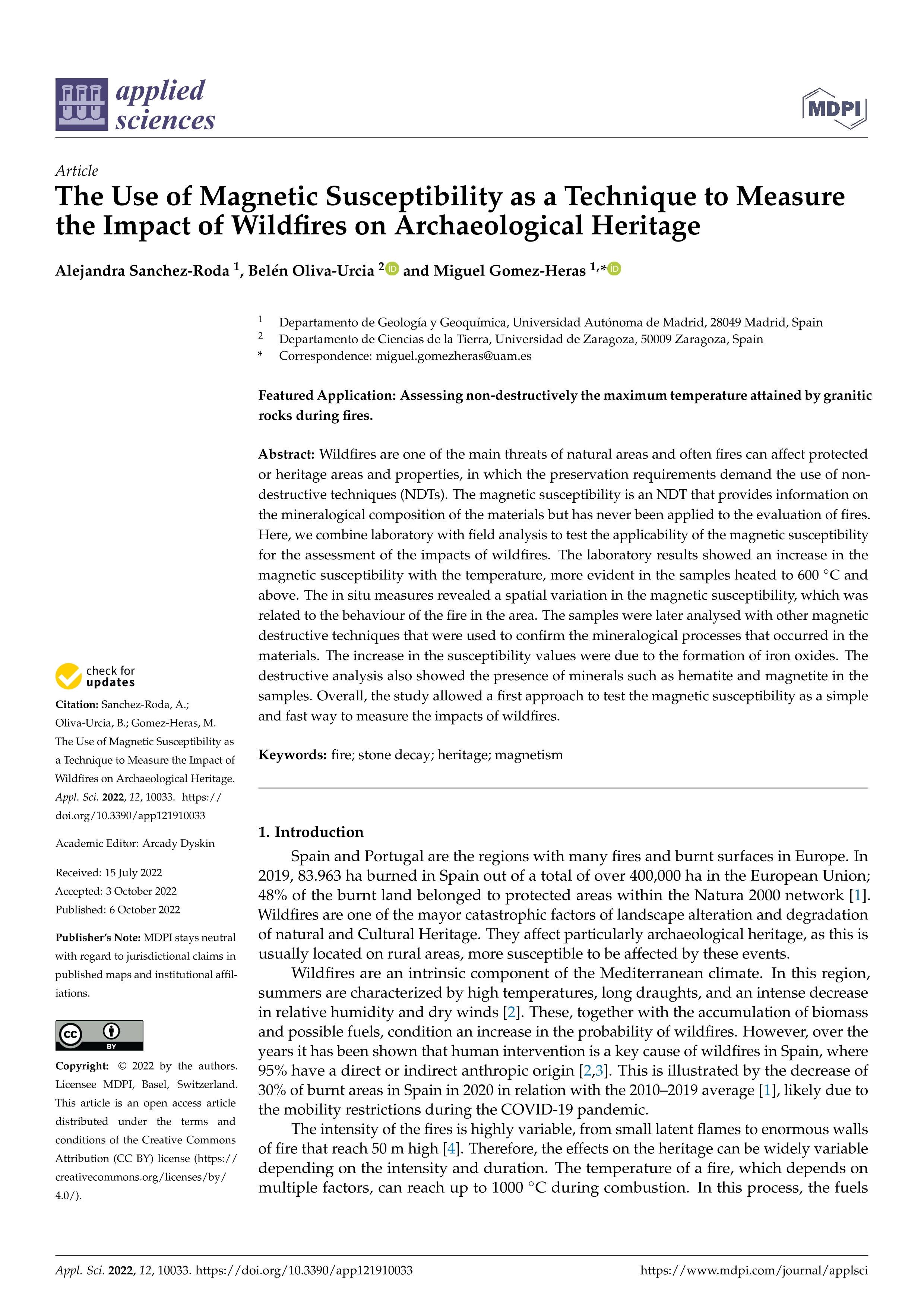 The Use of Magnetic Susceptibility as a Technique to Measure the Impact of Wildfires on Archaeological Heritage