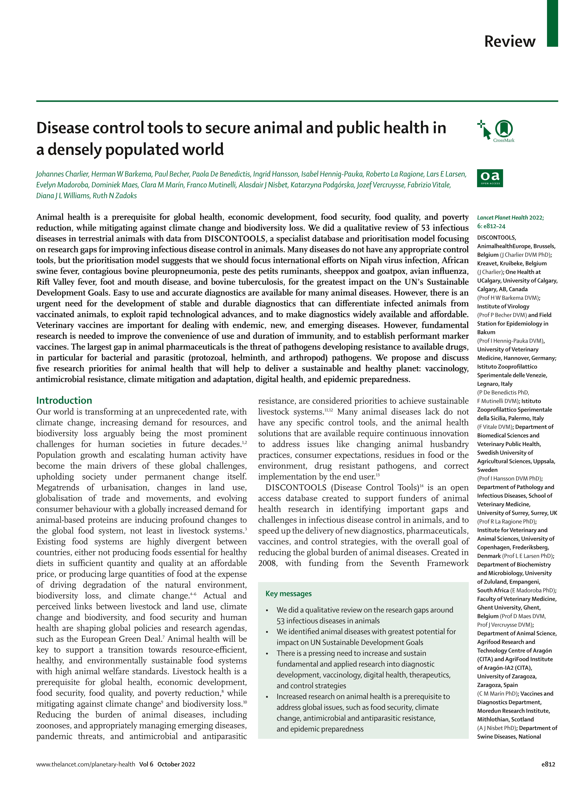 Disease control tools to secure animal and public health in a densely populated world