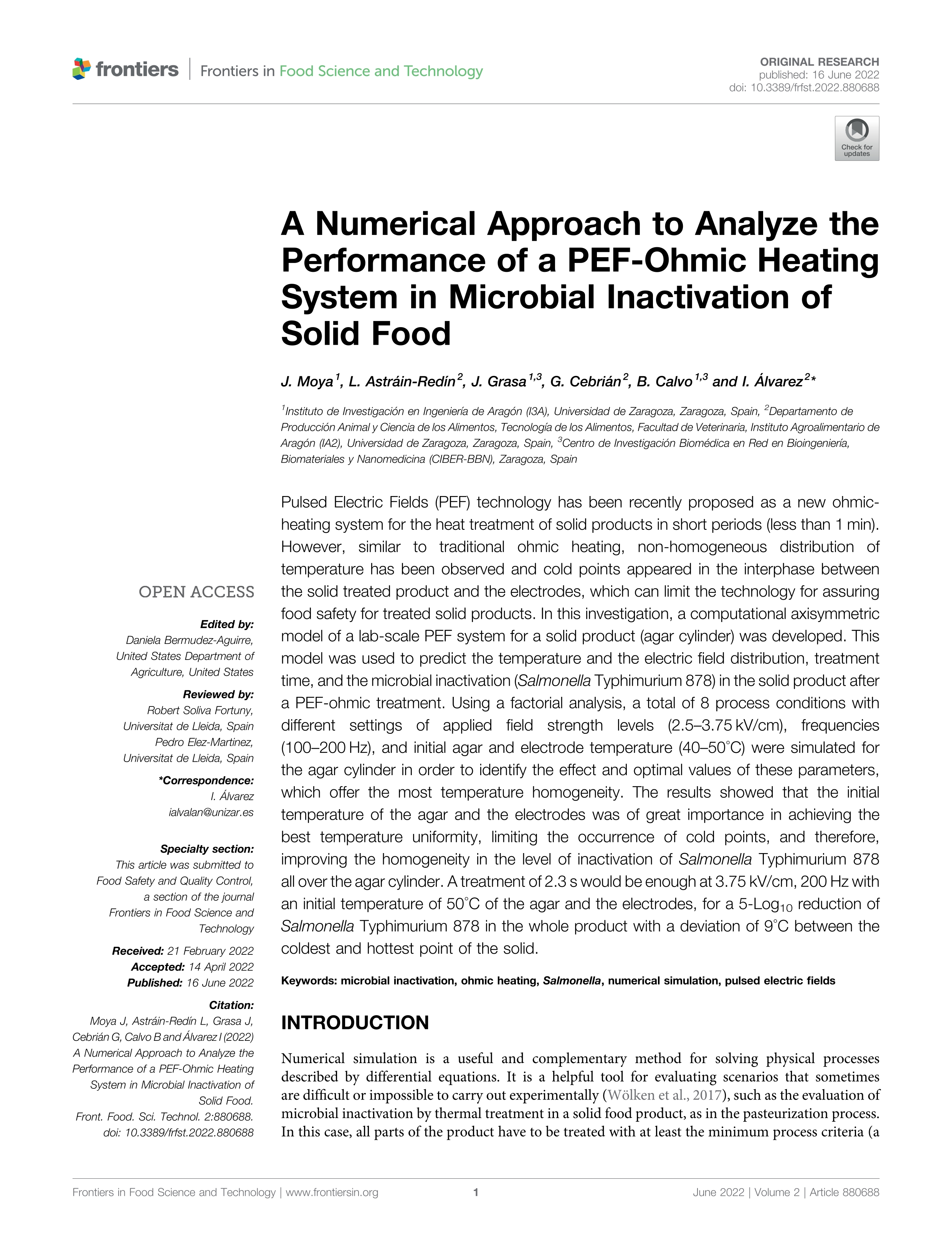 A numerical approach to analyze the performance of a PEF-Ohmic heating system in microbial inactivation of solid food