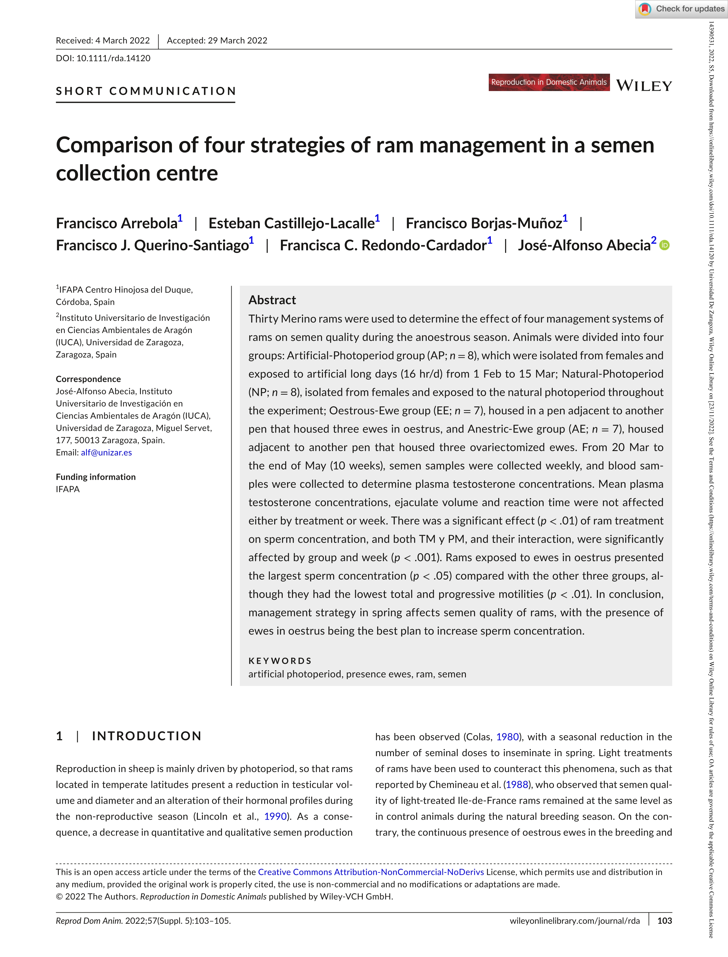 Comparison of four strategies of ram management in a semen collection centre