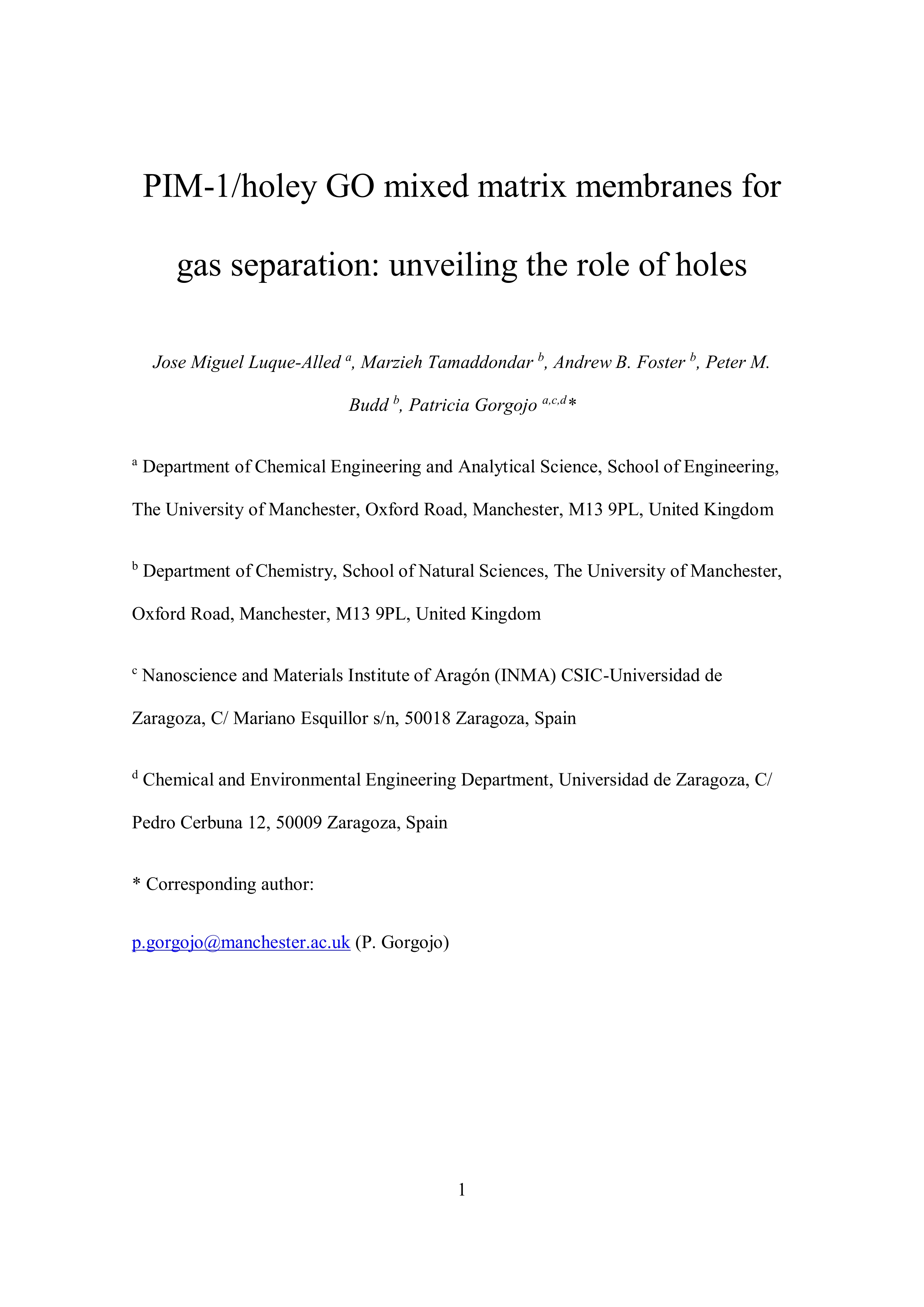 PIM-1/Holey Graphene Oxide Mixed Matrix Membranes for Gas Separation: Unveiling the Role of Holes