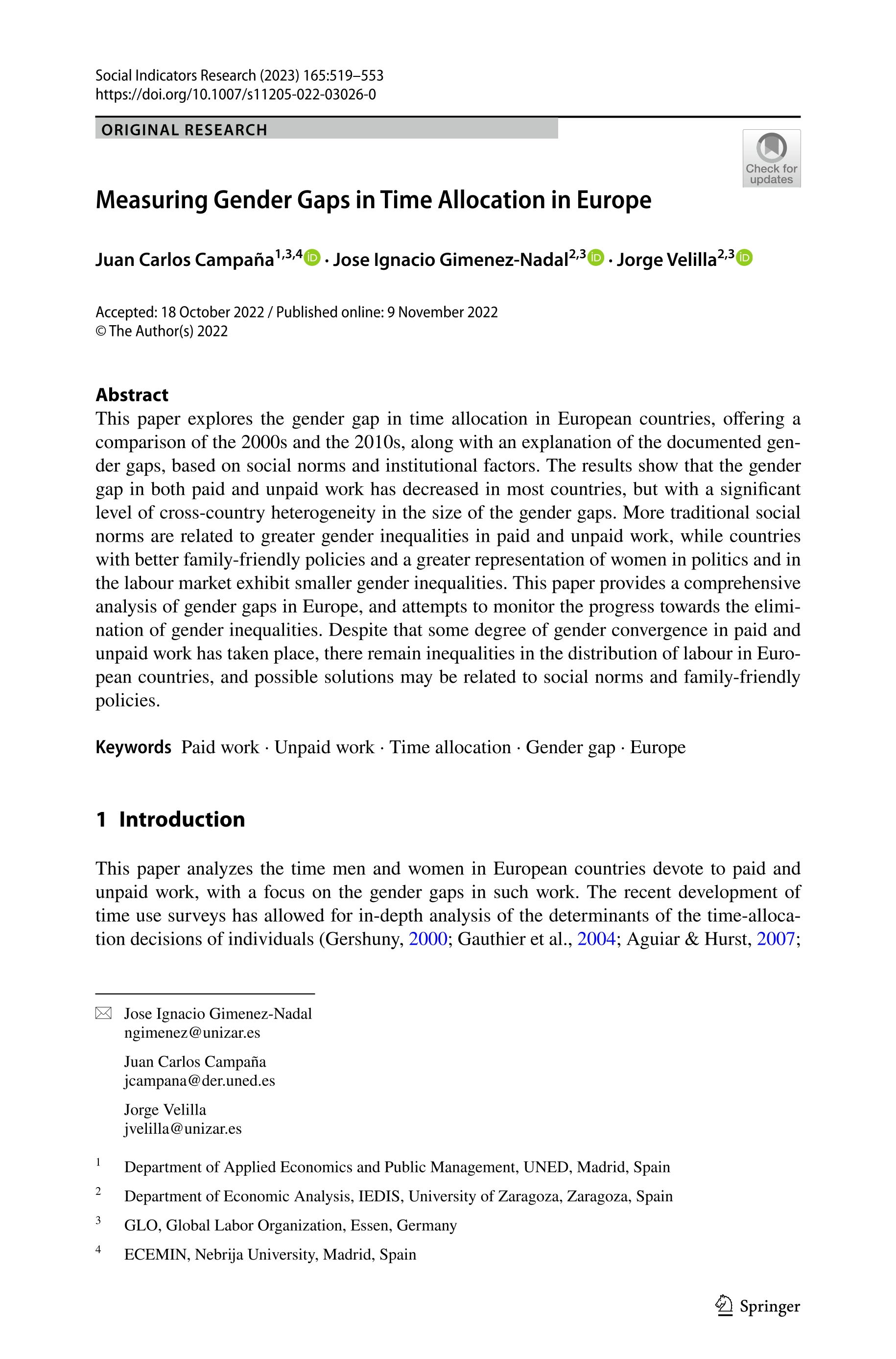 Measuring gender gaps in time allocation in Europe