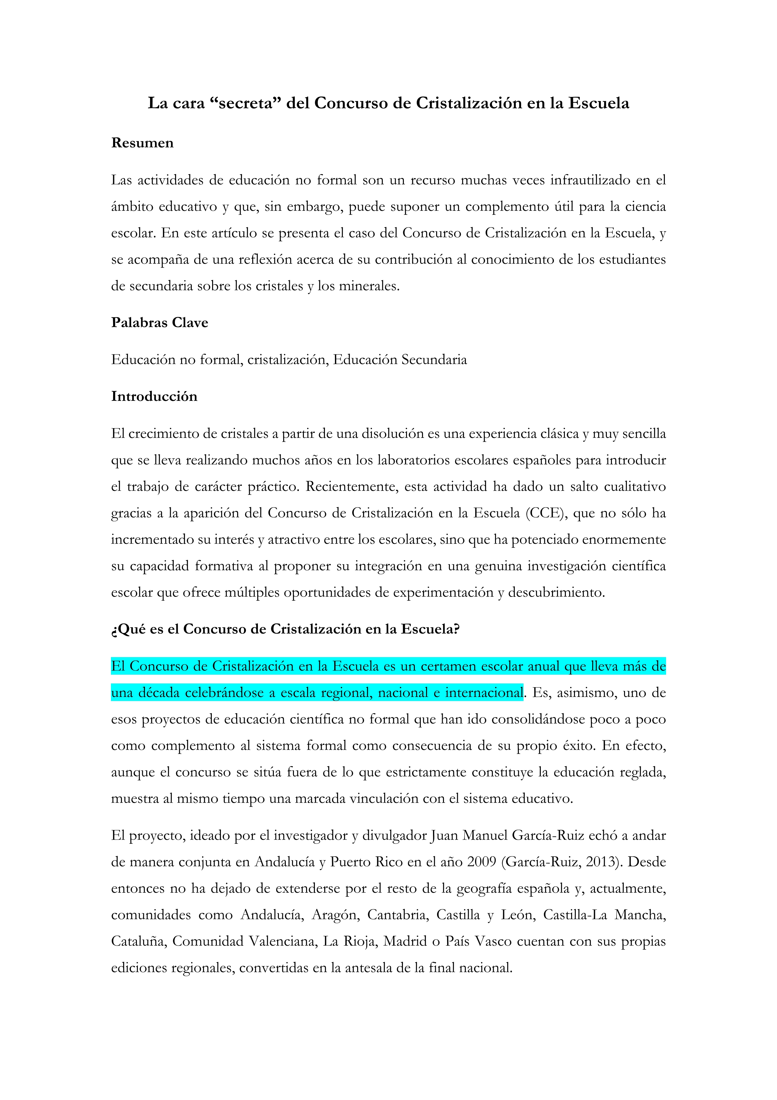 La cara «secreta» del Concurso de Cristalización en la Escuela