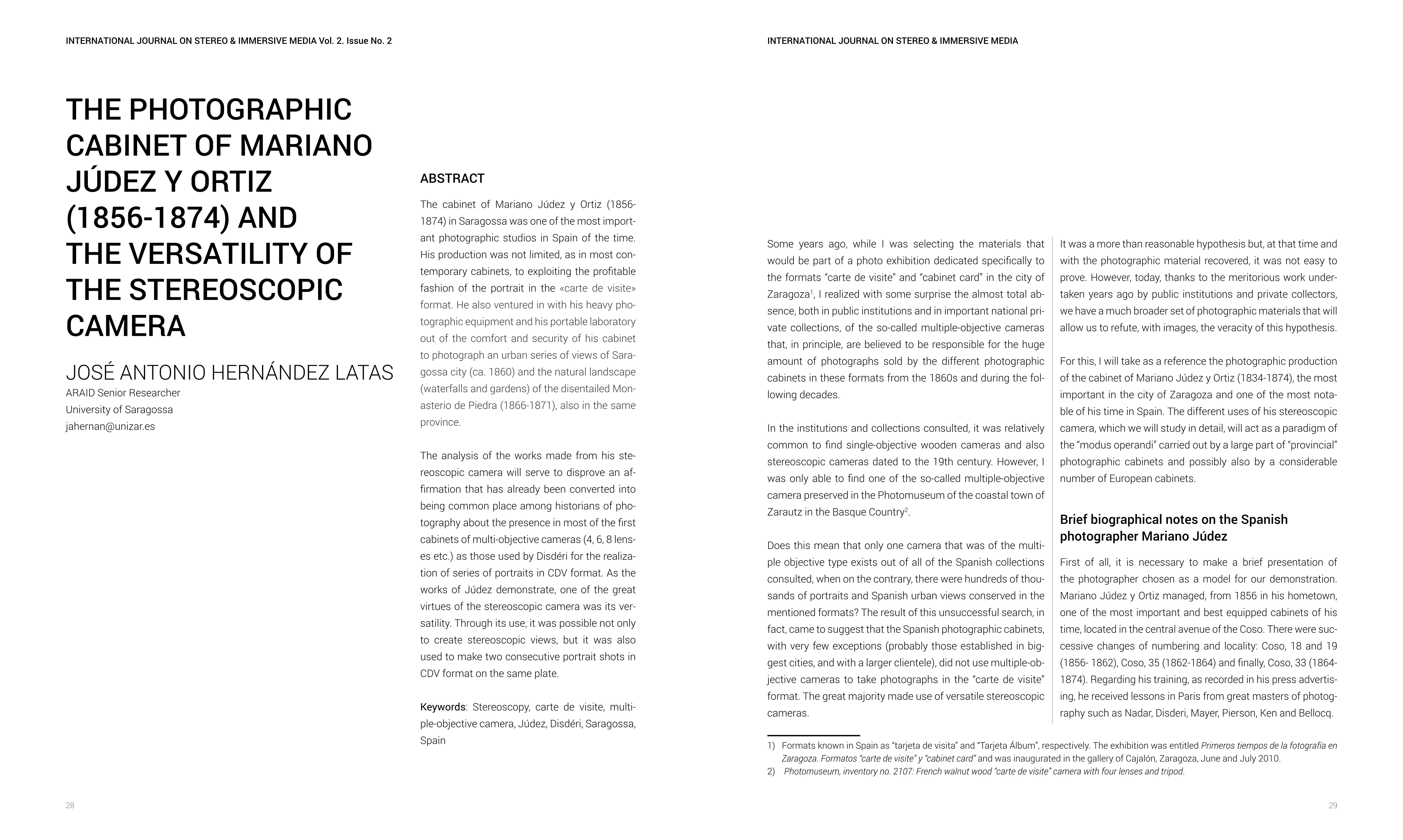 The photographic cabinet of Mariano Júdez y Ortiz (1856-1874) and the versatility of the stereoscopic camera