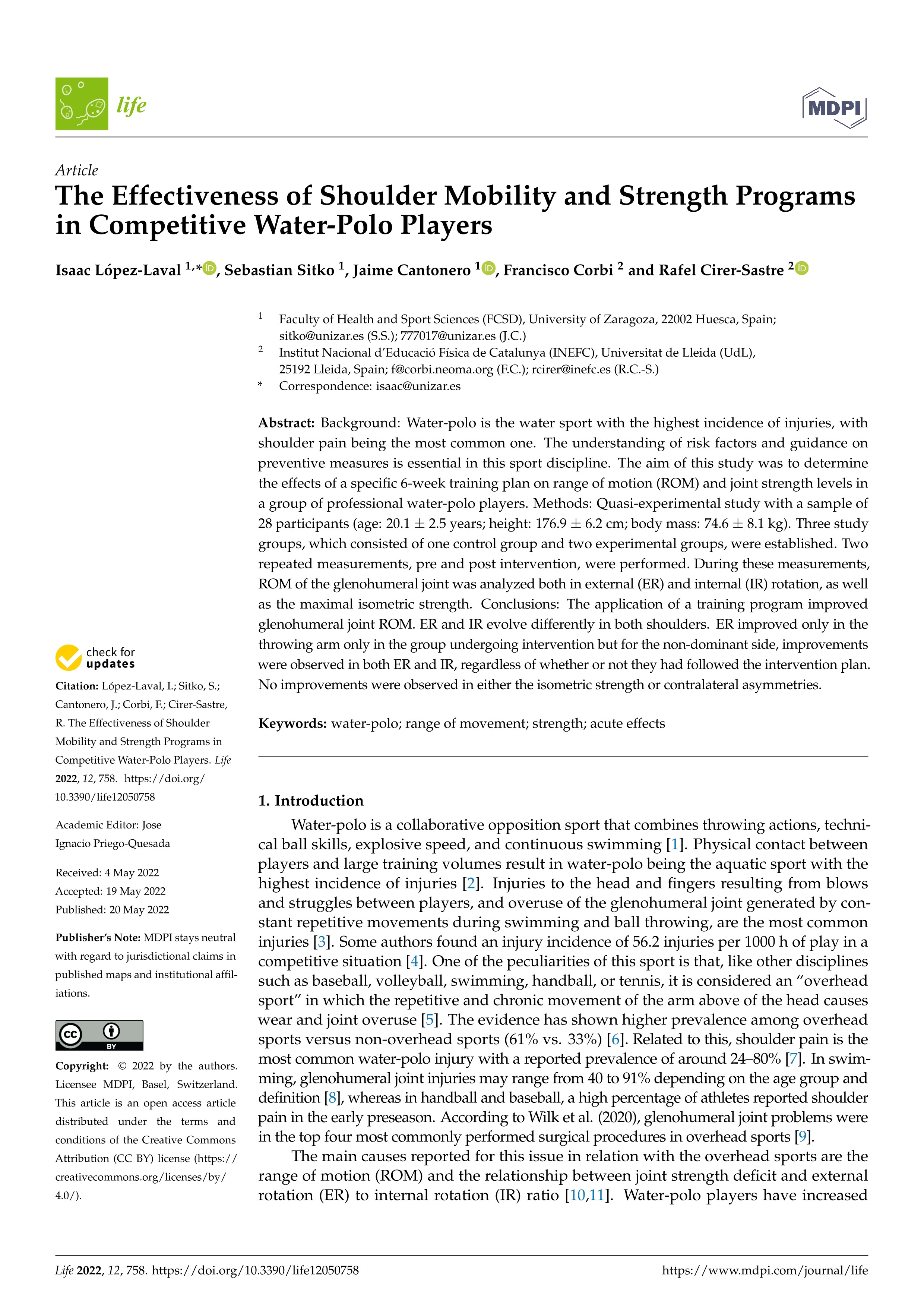 The effectiveness of shoulder mobility and strength programs in competitive water-polo players