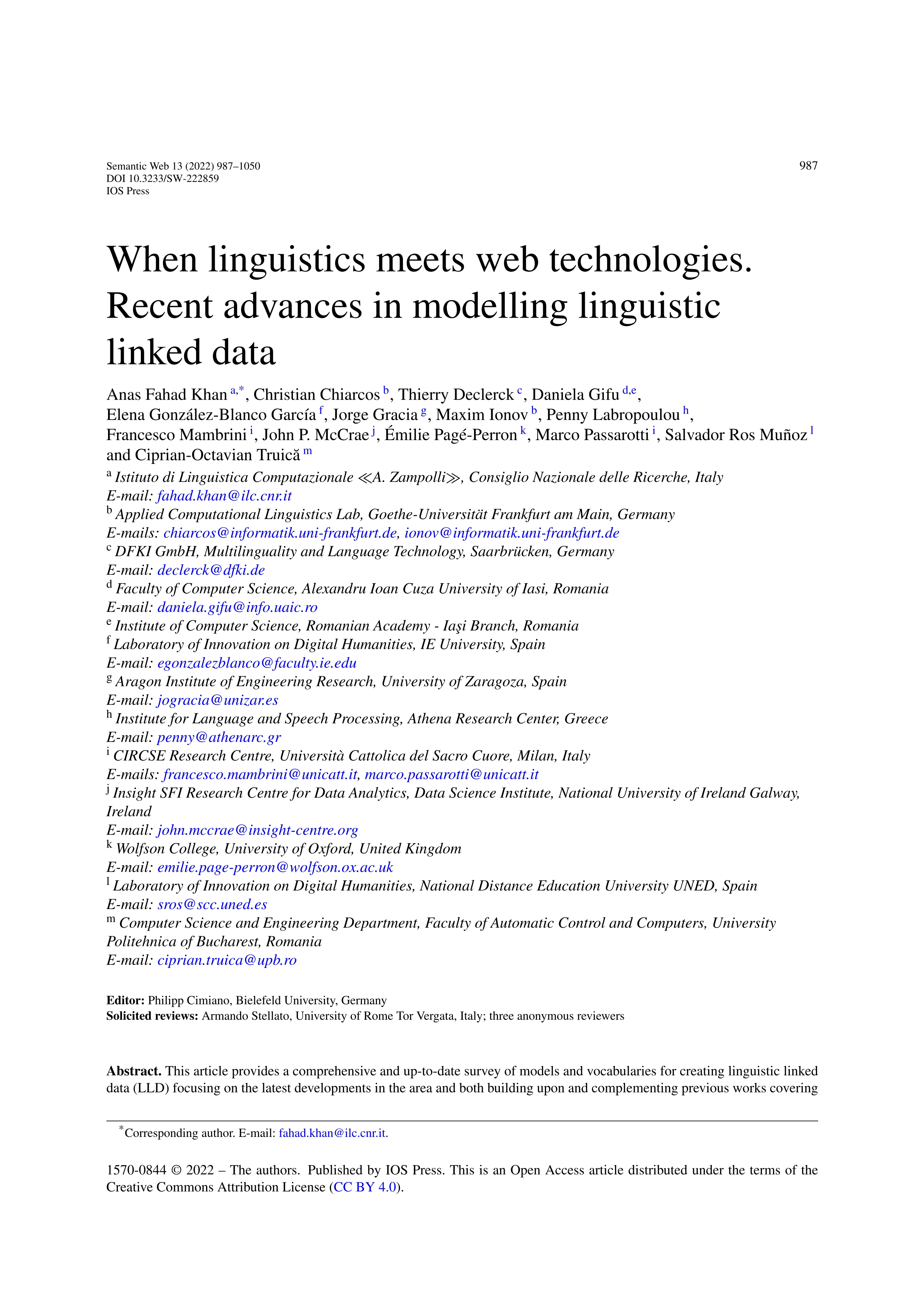 When linguistics meets web technologies. Recent advances in modelling linguistic linked data