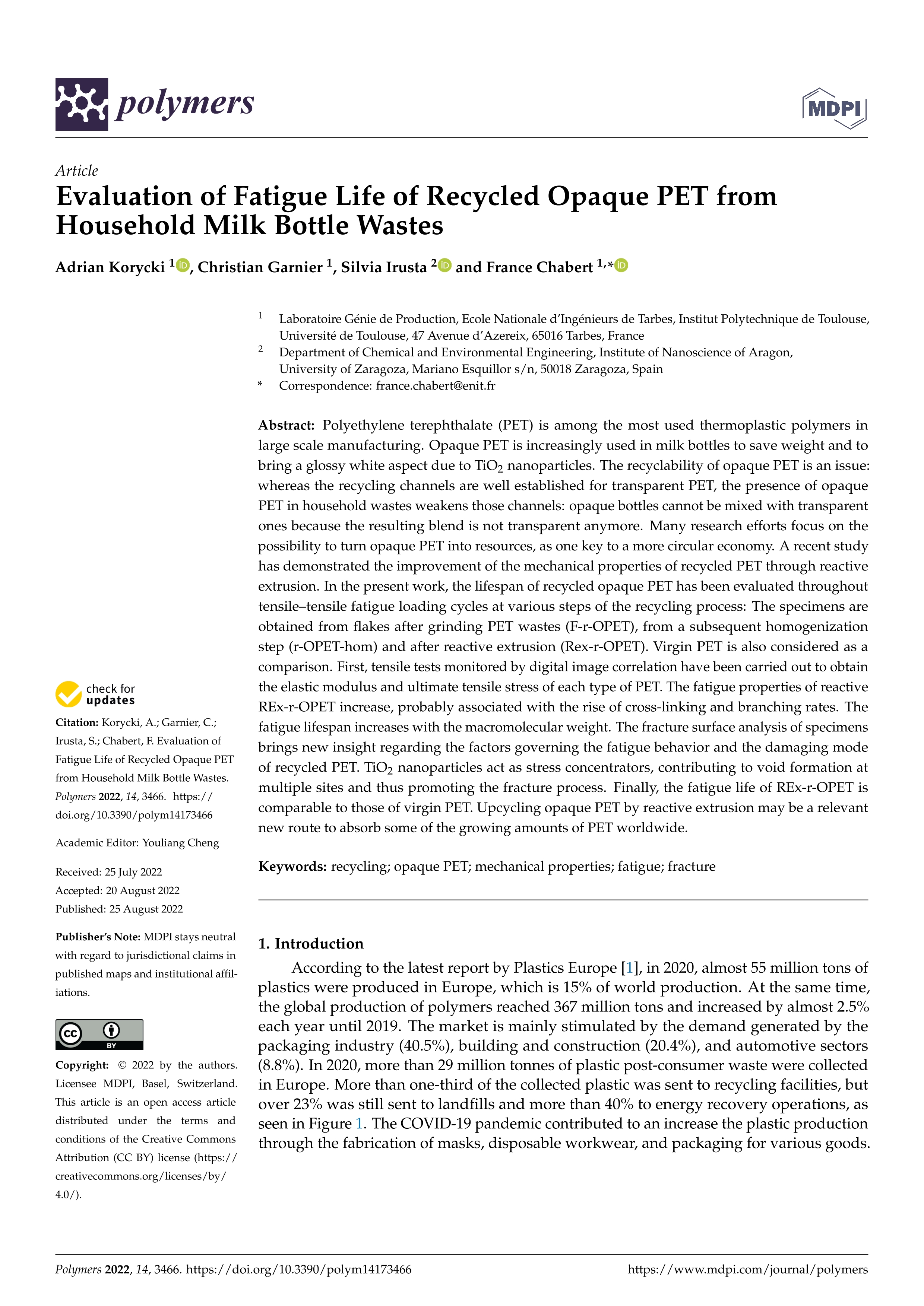 Evaluation of fatigue life of recycled opaque PET from household milk bottle wastes