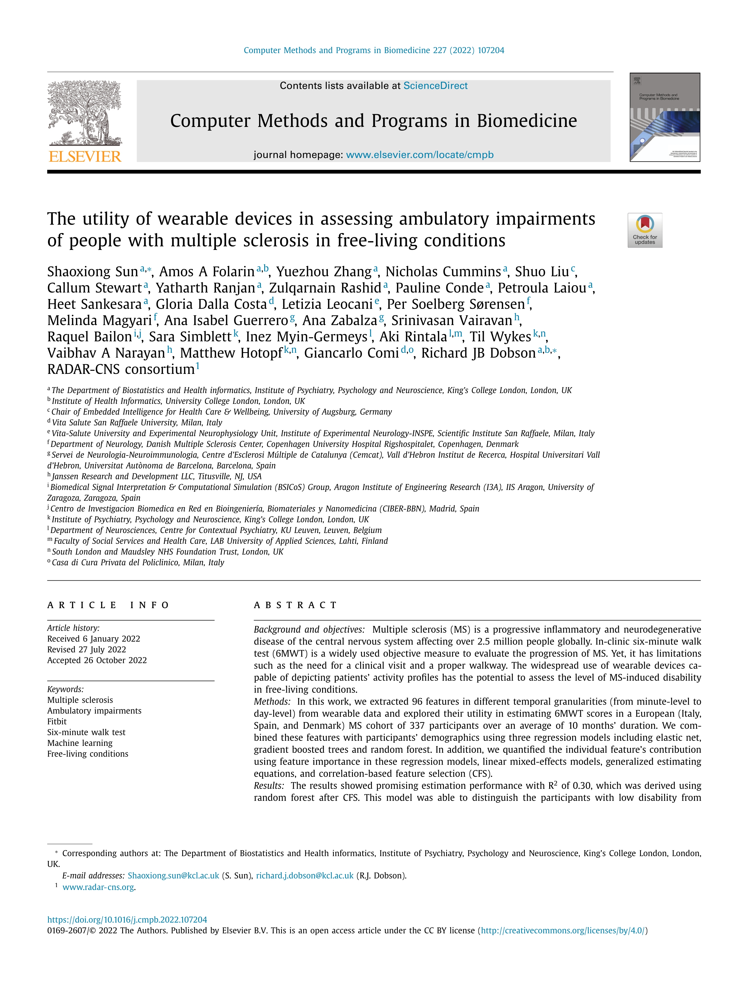 The utility of wearable devices in assessing ambulatory impairments of people with multiple sclerosis in free-living conditions