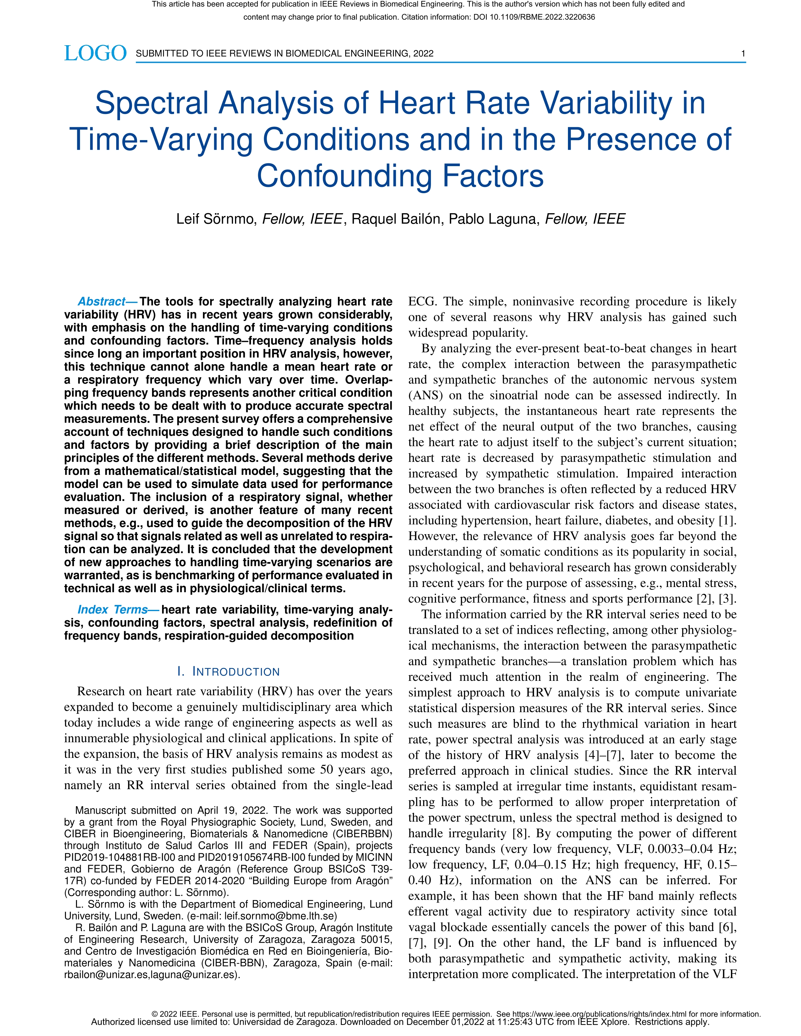 Spectral Analysis of Heart Rate Variability in Time-Varying Conditions and in the Presence of Confounding Factors