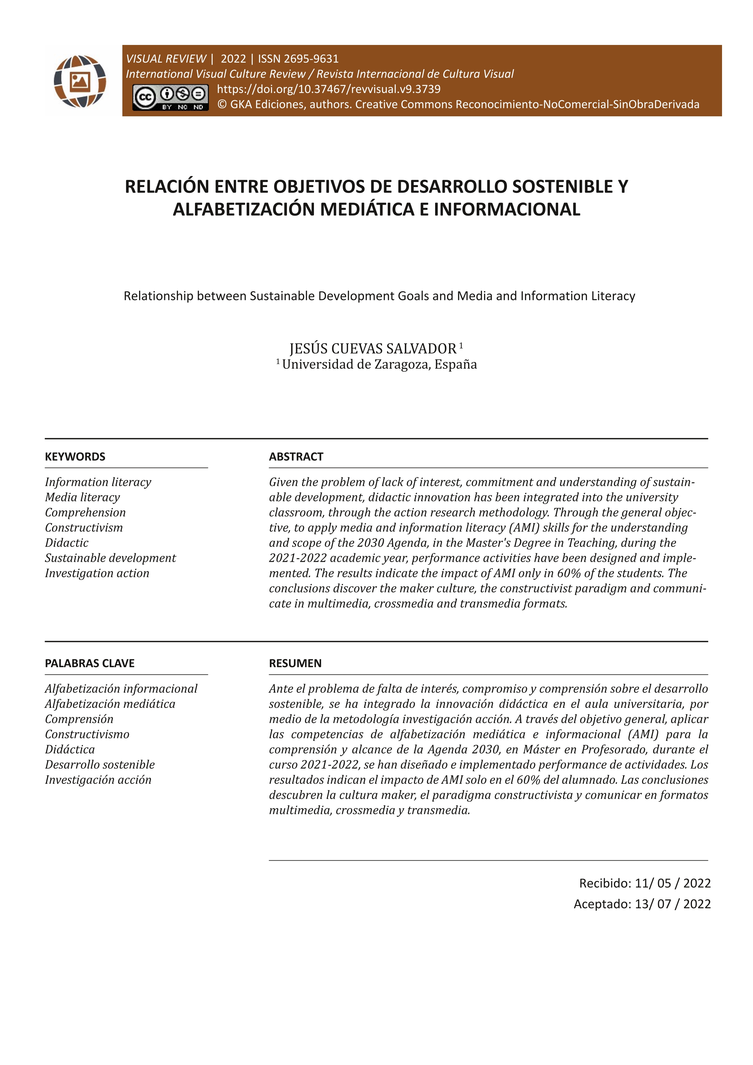 Relación entre objetivos de desarrollo sostenible y alfabetización mediática e informacional