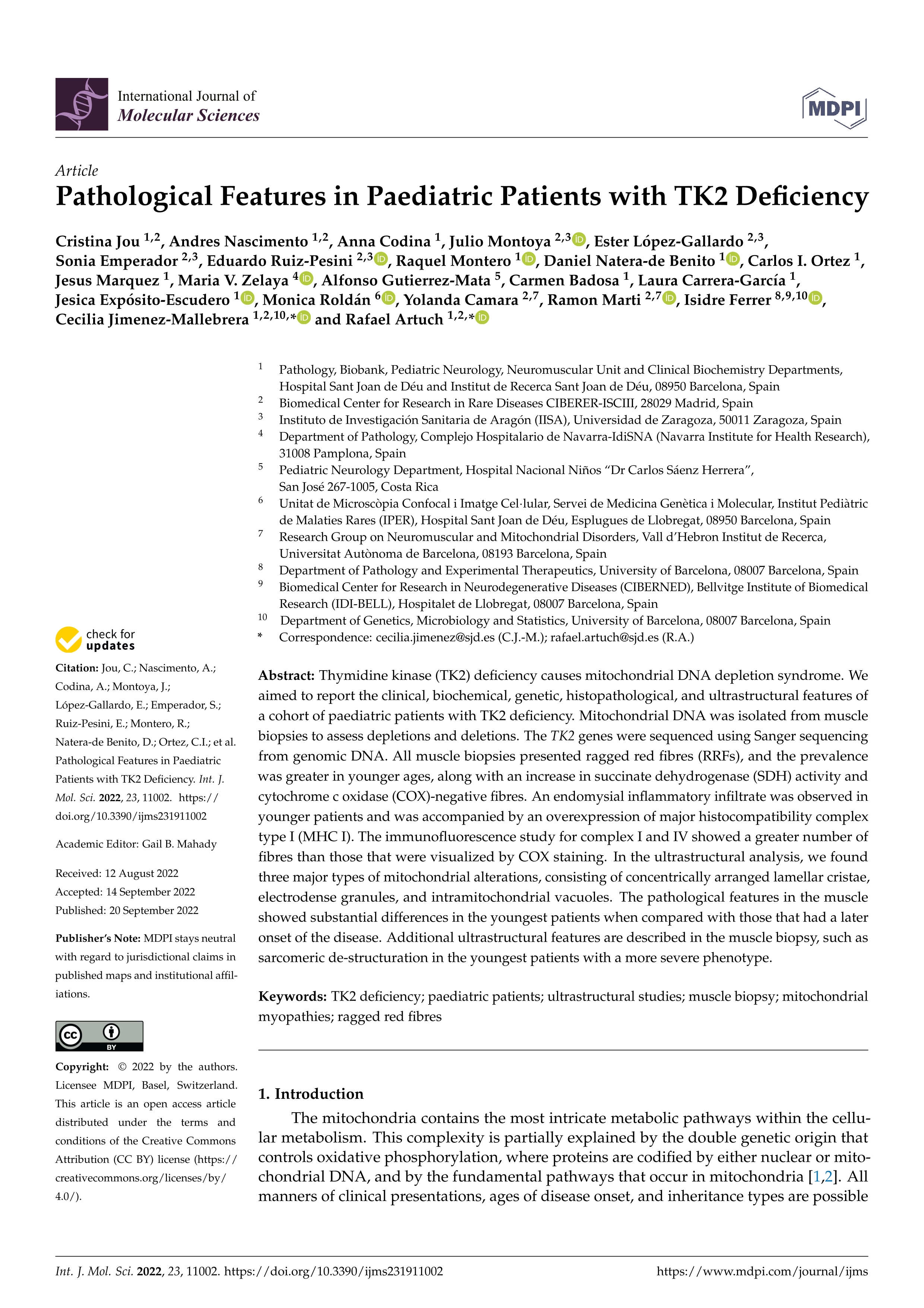 Pathological features in paediatric patients with TK2 deficiency